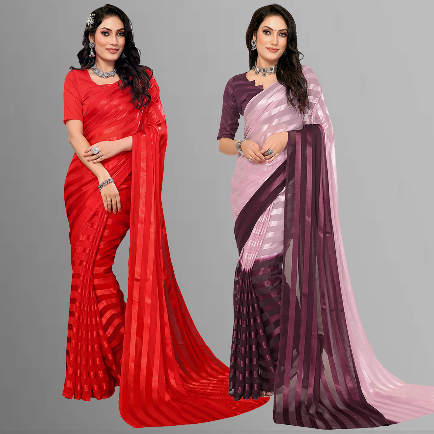     			ANAND SAREES Satin Striped Saree With Unstitched Blouse Piece ( Multicolor )
