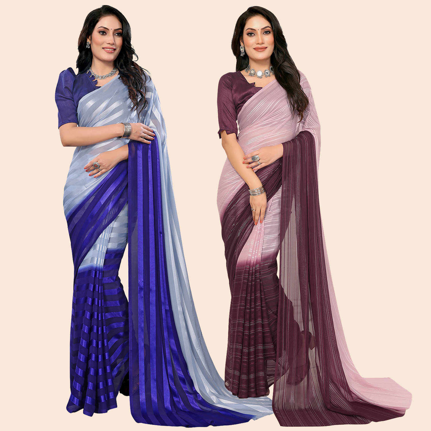 ANAND SAREES Satin Striped Saree With Unstitched Blouse Piece ( Multicolor ) ANAND SAREES Satin Striped Saree With Unstitched Blouse Piece ( Multicolor )