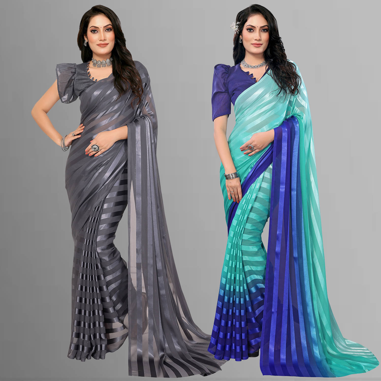     			ANAND SAREES Satin Striped Saree With Unstitched Blouse Piece ( Multicolor )