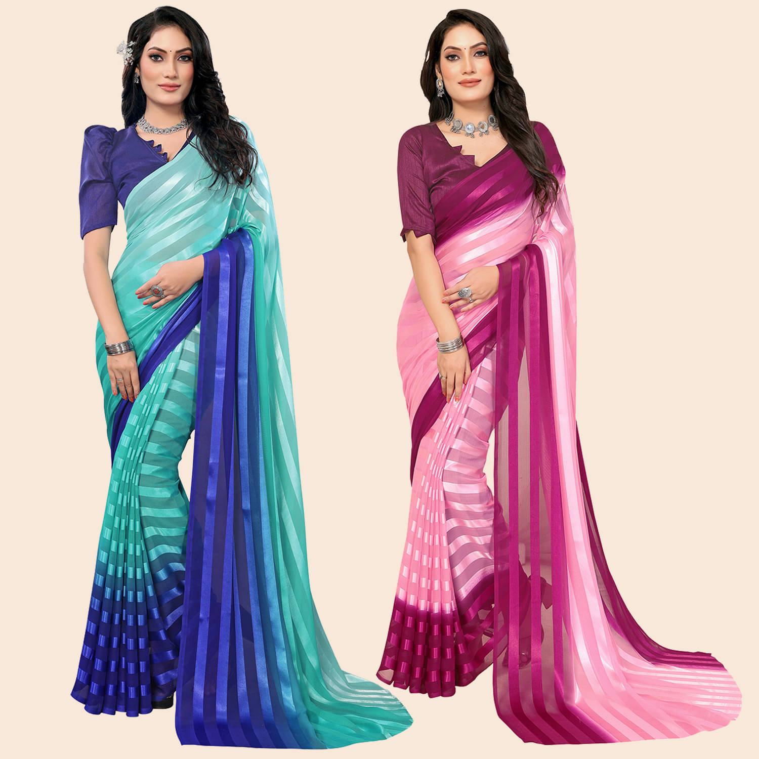ANAND SAREES Satin Striped Saree With Unstitched Blouse Piece ( Multicolor ) ANAND SAREES Satin Striped Saree With Unstitched Blouse Piece ( Multicolor )
