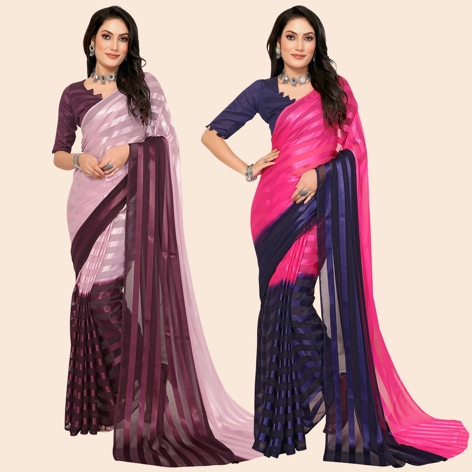 ANAND SAREES Satin Striped Saree With Unstitched Blouse Piece ( Multicolor ) ANAND SAREES Satin Striped Saree With Unstitched Blouse Piece ( Multicolor )