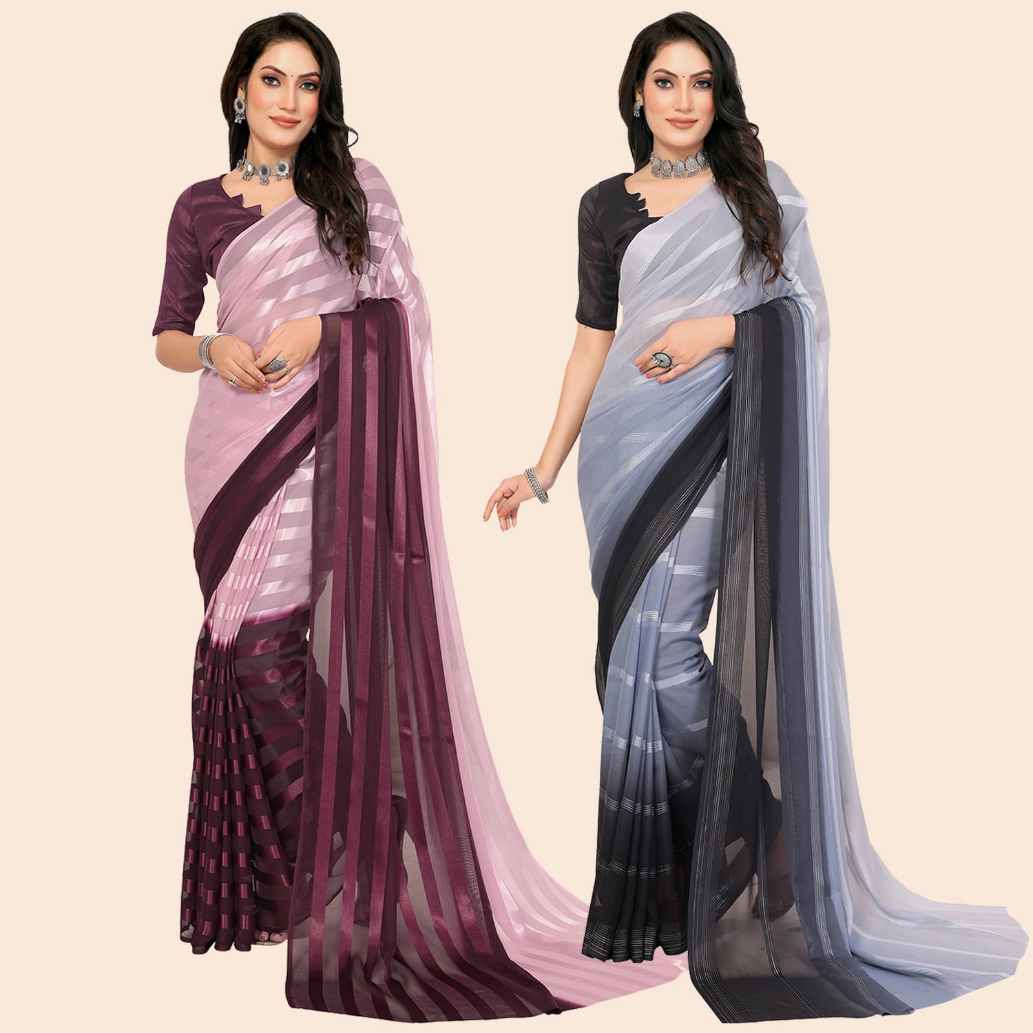 ANAND SAREES Satin Striped Saree With Unstitched Blouse Piece ( Multicolor ) ANAND SAREES Satin Striped Saree With Unstitched Blouse Piece ( Multicolor )