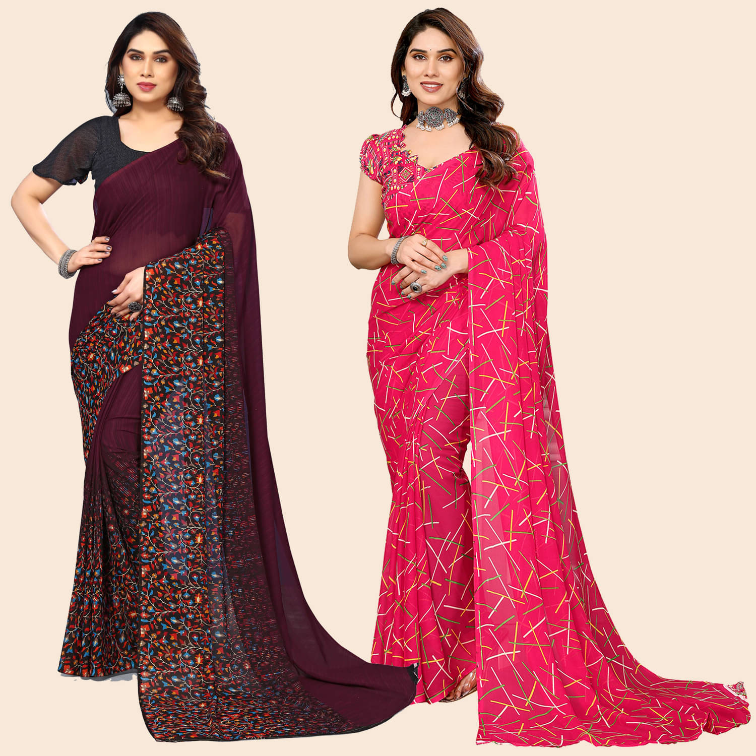 ANAND SAREES Georgette Printed Saree With Unstitched Blouse Piece ( Multicolor ) ANAND SAREES Georgette Printed Saree With Unstitched Blouse Piece ( Multicolor )