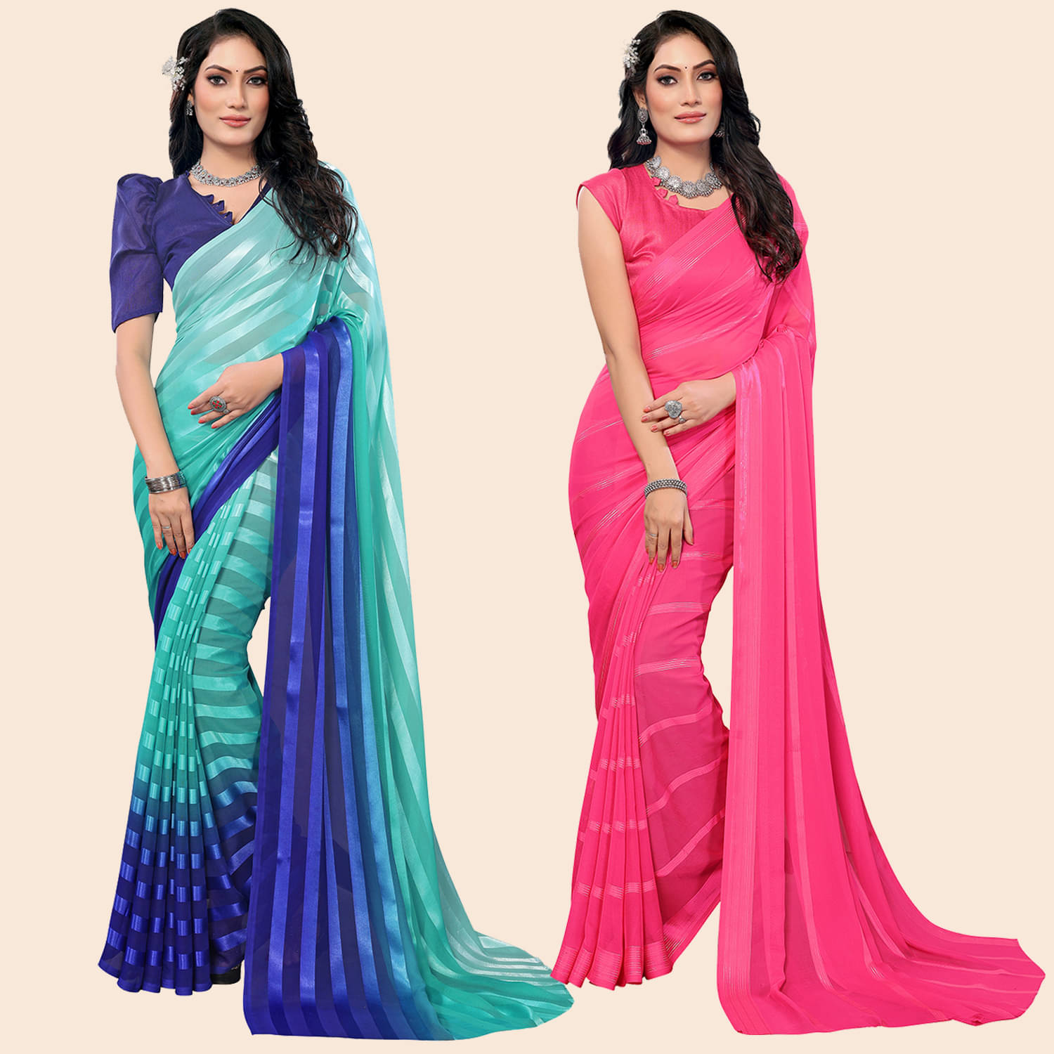     			ANAND SAREES Satin Striped Saree With Unstitched Blouse Piece ( Multicolor )