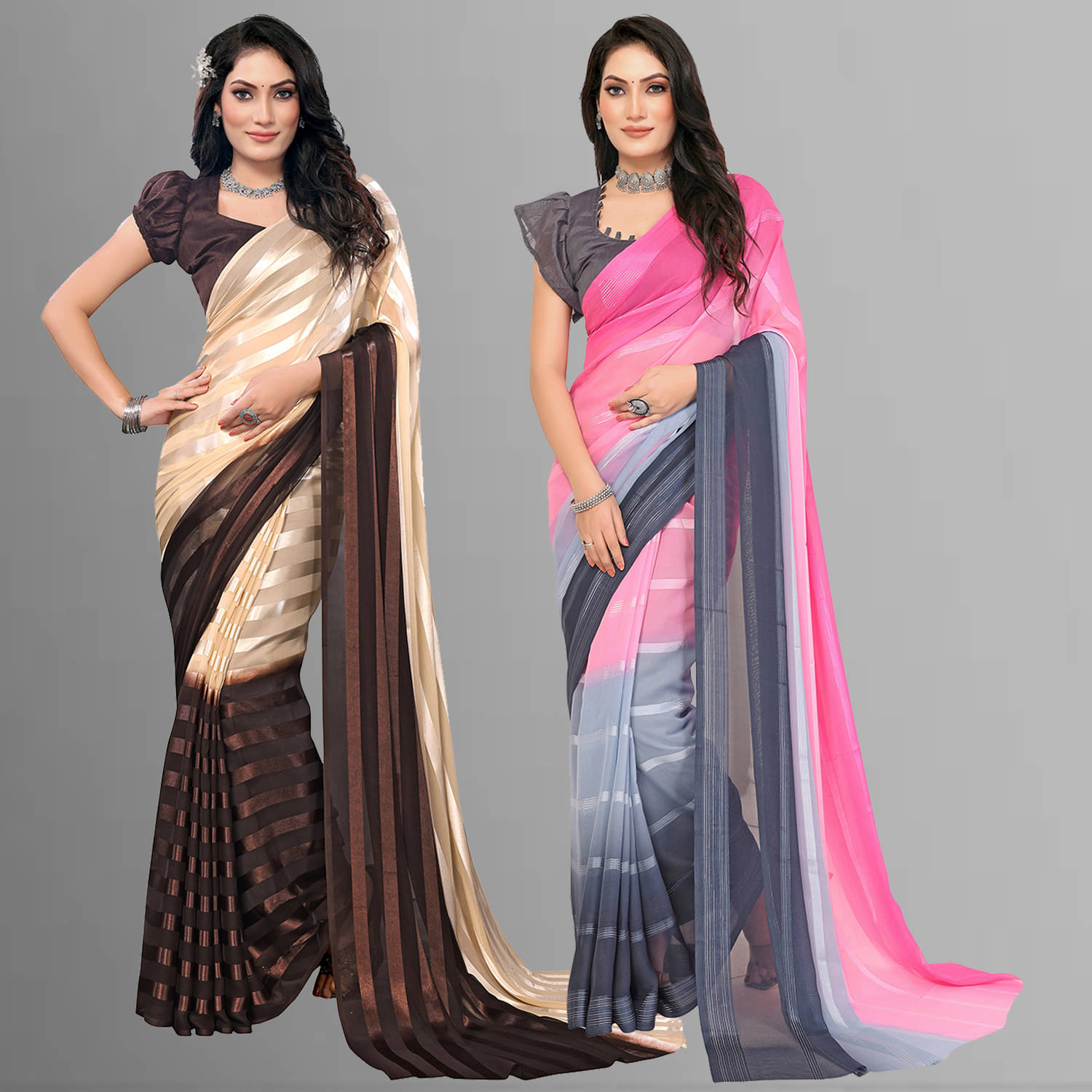 ANAND SAREES Satin Striped Saree With Unstitched Blouse Piece ( Multicolor ) ANAND SAREES Satin Striped Saree With Unstitched Blouse Piece ( Multicolor )