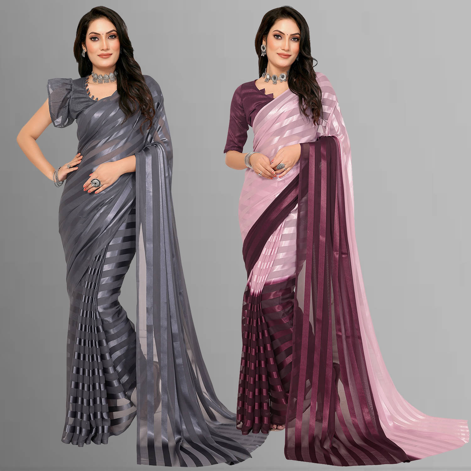     			ANAND SAREES Satin Striped Saree With Unstitched Blouse Piece ( Multicolor )