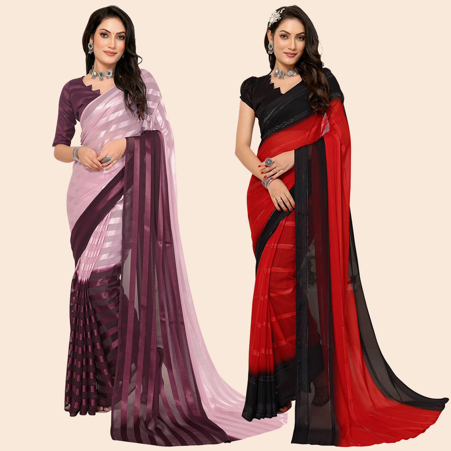 ANAND SAREES Satin Striped Saree With Unstitched Blouse Piece ( Multicolor ) ANAND SAREES Satin Striped Saree With Unstitched Blouse Piece ( Multicolor )