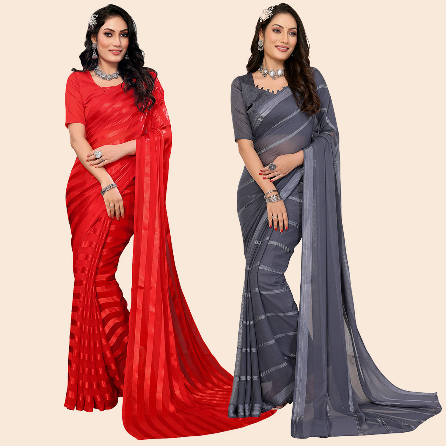 ANAND SAREES Satin Striped Saree With Unstitched Blouse Piece ( Multicolor ) ANAND SAREES Satin Striped Saree With Unstitched Blouse Piece ( Multicolor )