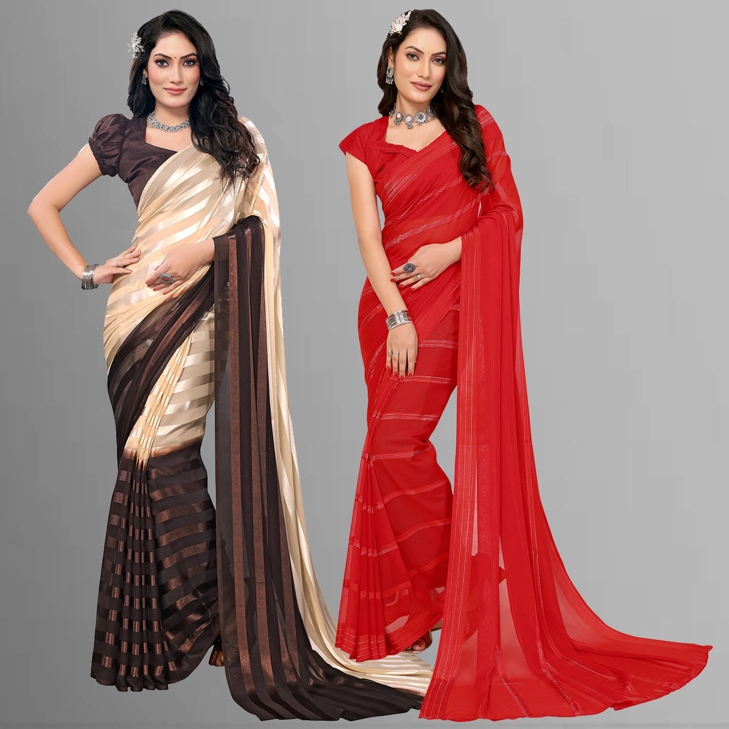ANAND SAREES Satin Striped Saree With Unstitched Blouse Piece ( Multicolor ) ANAND SAREES Satin Striped Saree With Unstitched Blouse Piece ( Multicolor )