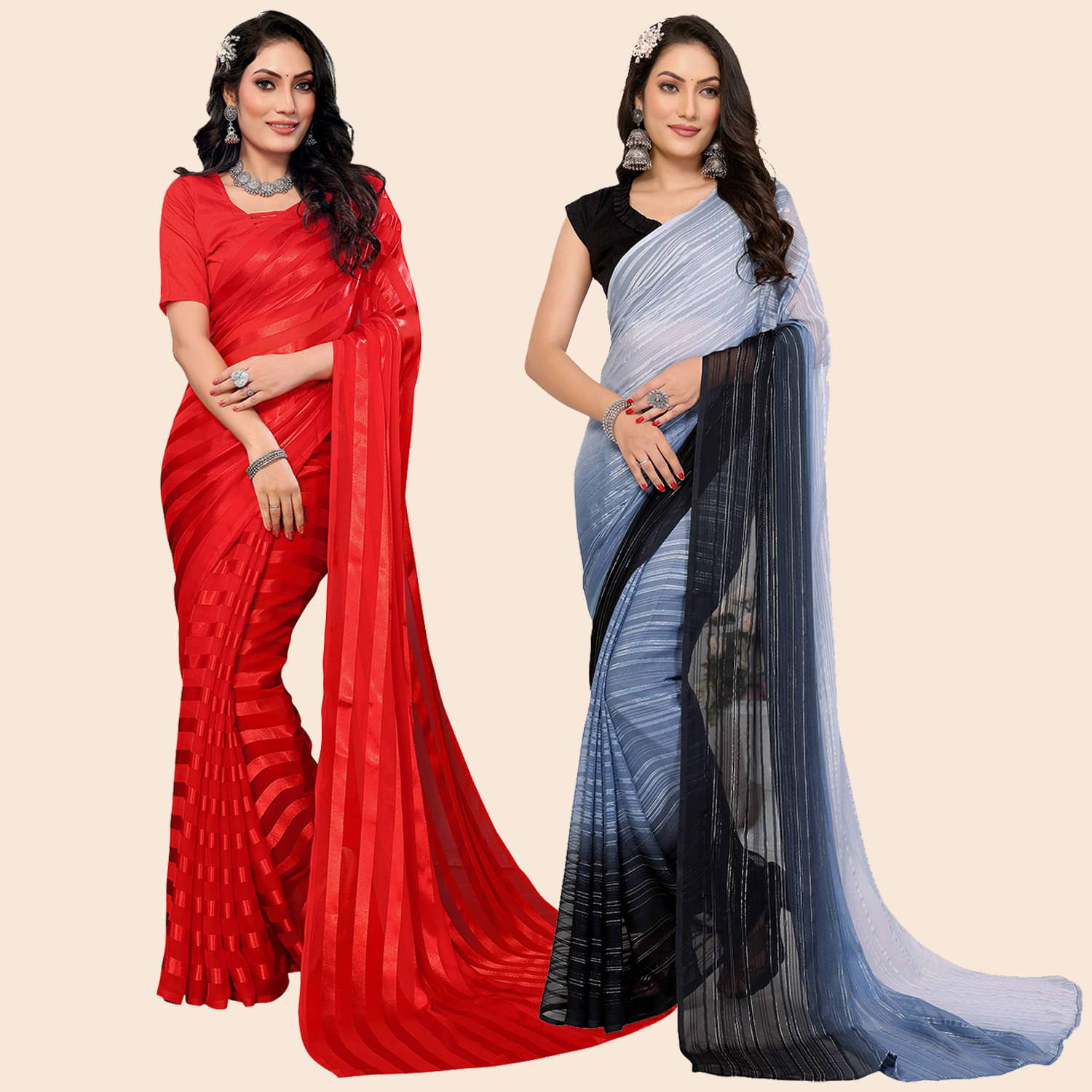 ANAND SAREES Satin Striped Saree With Unstitched Blouse Piece ( Multicolor ) ANAND SAREES Satin Striped Saree With Unstitched Blouse Piece ( Multicolor )