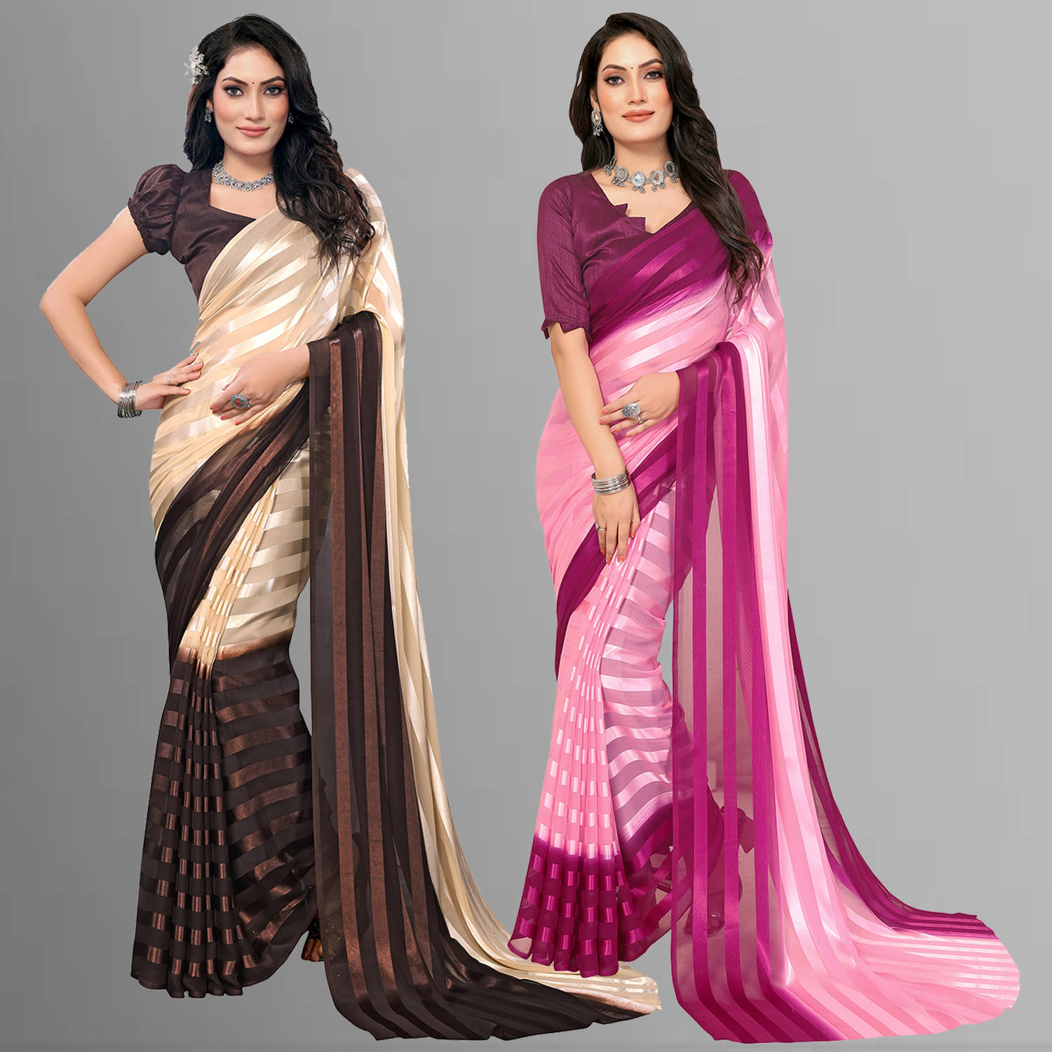 ANAND SAREES Satin Striped Saree With Unstitched Blouse Piece ( Multicolor ) ANAND SAREES Satin Striped Saree With Unstitched Blouse Piece ( Multicolor )