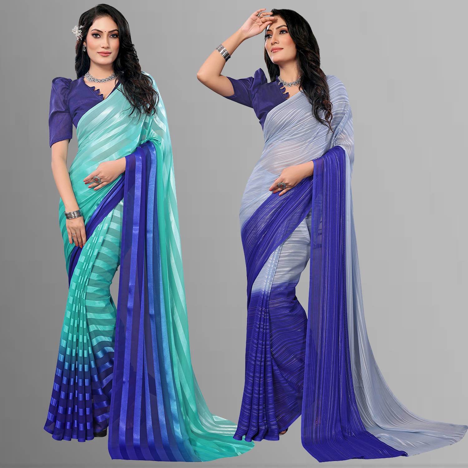 ANAND SAREES Satin Striped Saree With Unstitched Blouse Piece ( Multicolor ) ANAND SAREES Satin Striped Saree With Unstitched Blouse Piece ( Multicolor )