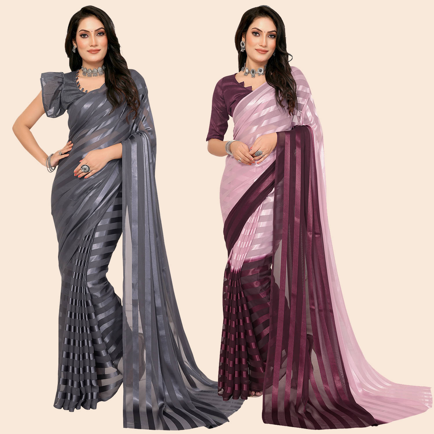ANAND SAREES Satin Striped Saree With Unstitched Blouse Piece ( Multicolor ) ANAND SAREES Satin Striped Saree With Unstitched Blouse Piece ( Multicolor )