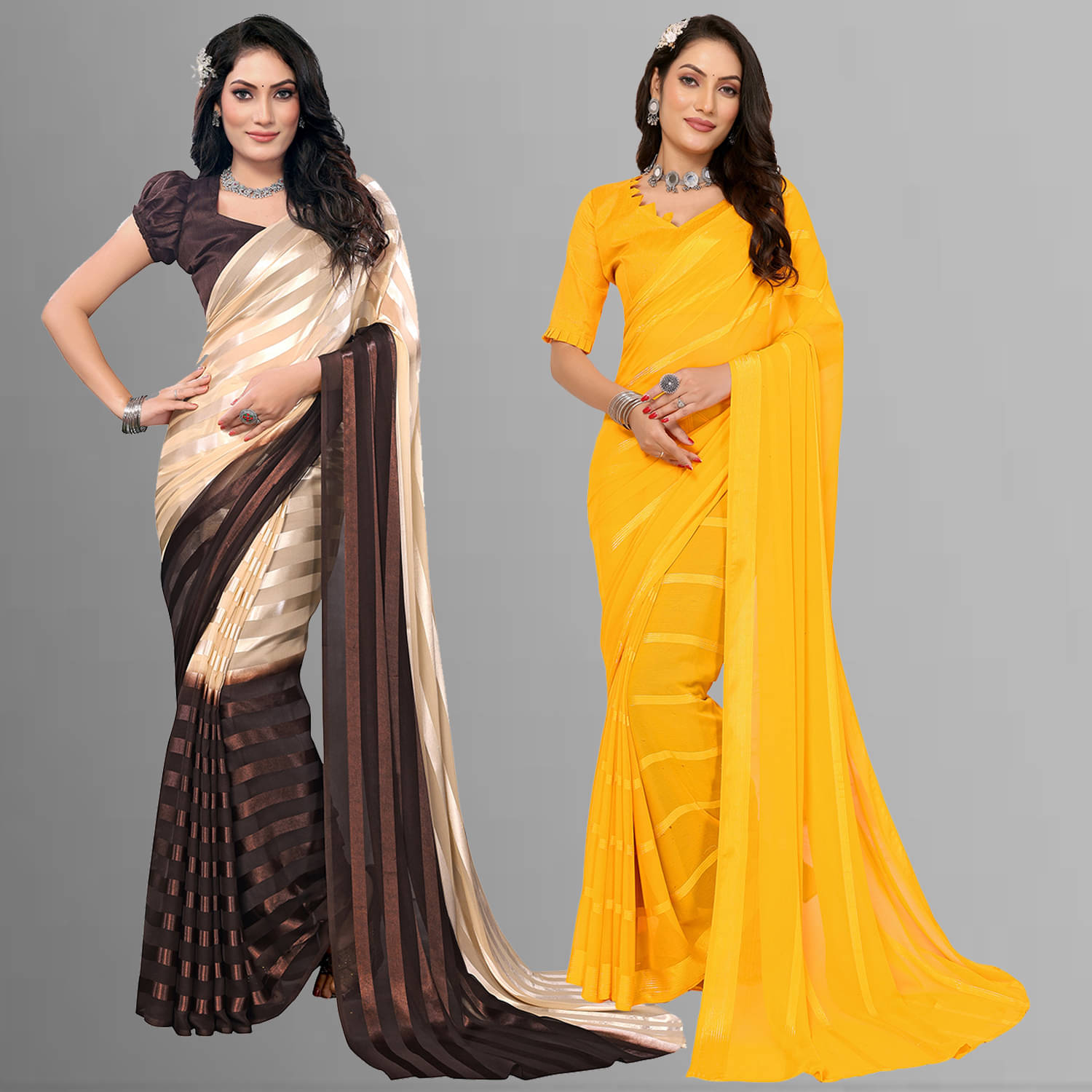 ANAND SAREES Satin Striped Saree With Unstitched Blouse Piece ( Multicolor ) ANAND SAREES Satin Striped Saree With Unstitched Blouse Piece ( Multicolor )