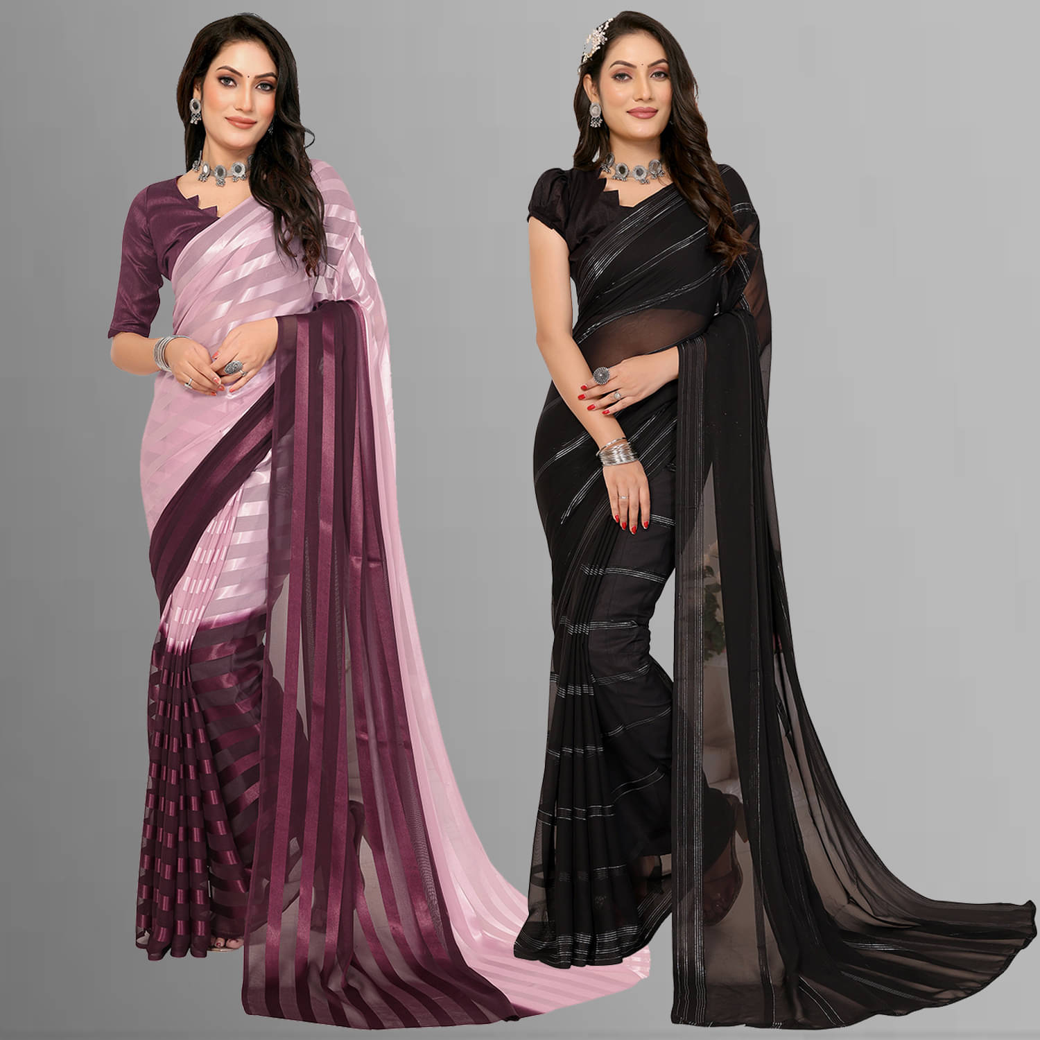 ANAND SAREES Satin Striped Saree With Unstitched Blouse Piece ( Multicolor ) ANAND SAREES Satin Striped Saree With Unstitched Blouse Piece ( Multicolor )