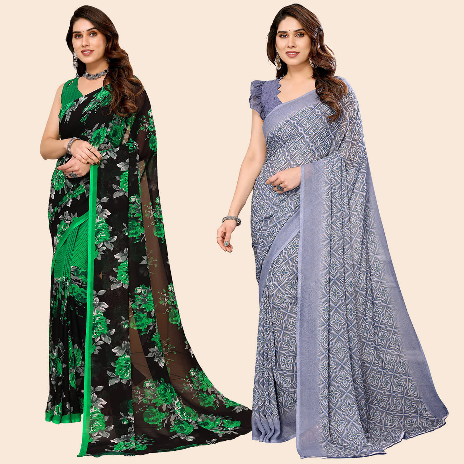 ANAND SAREES Georgette Printed Saree With Unstitched Blouse Piece ( Multicolor ) ANAND SAREES Georgette Printed Saree With Unstitched Blouse Piece ( Multicolor )