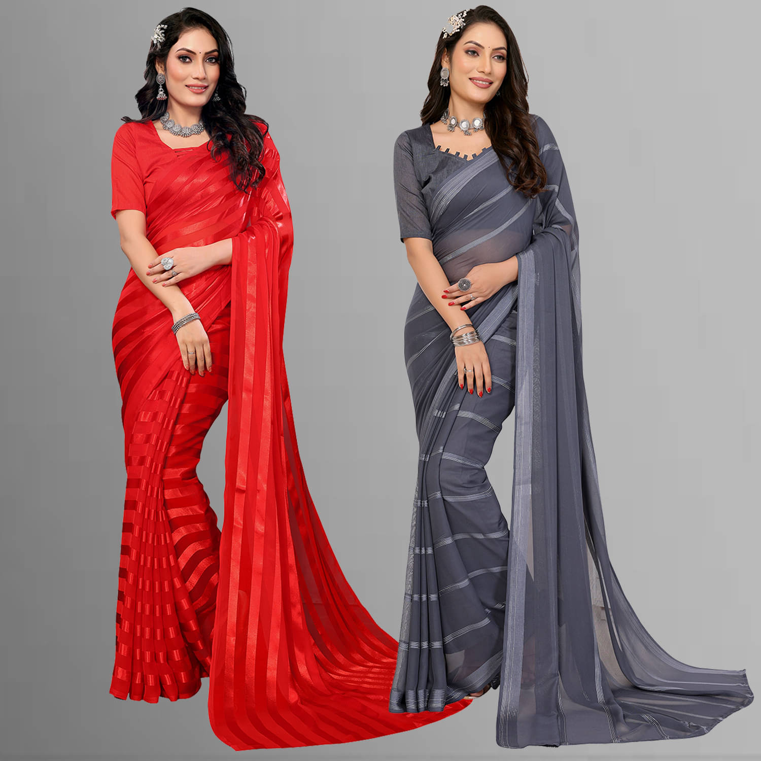 ANAND SAREES Satin Striped Saree With Unstitched Blouse Piece ( Multicolor ) ANAND SAREES Satin Striped Saree With Unstitched Blouse Piece ( Multicolor )
