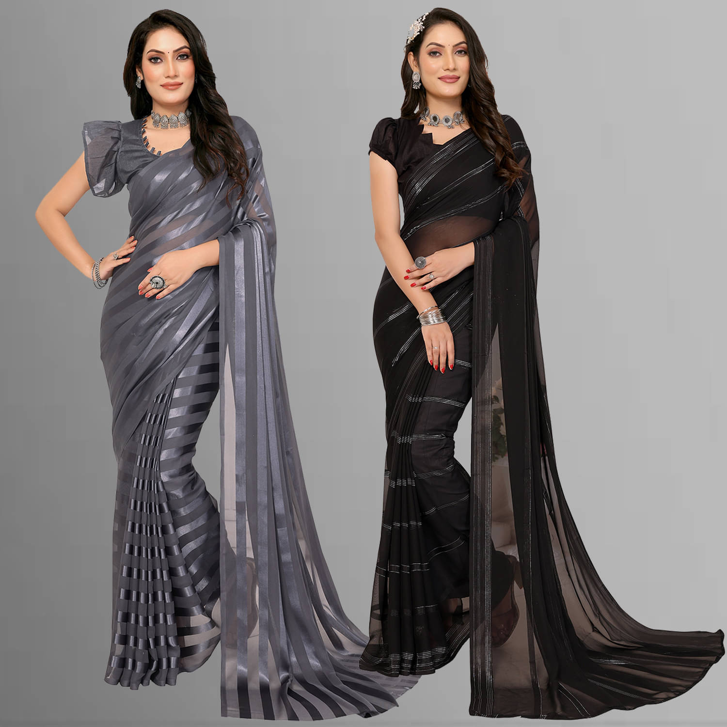 ANAND SAREES Satin Striped Saree With Unstitched Blouse Piece ( Multicolor ) ANAND SAREES Satin Striped Saree With Unstitched Blouse Piece ( Multicolor )
