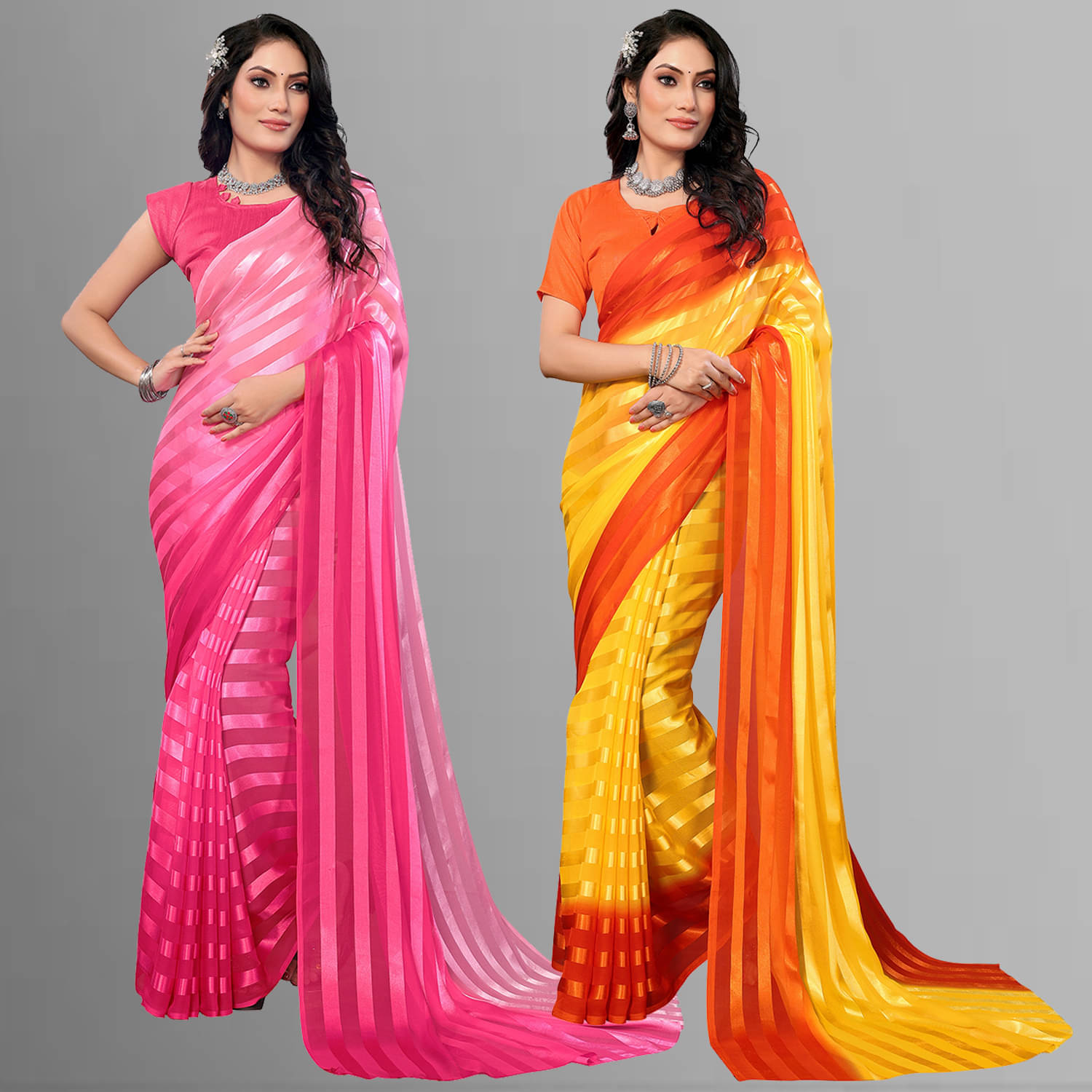     			ANAND SAREES Satin Striped Saree With Unstitched Blouse Piece ( Multicolor )