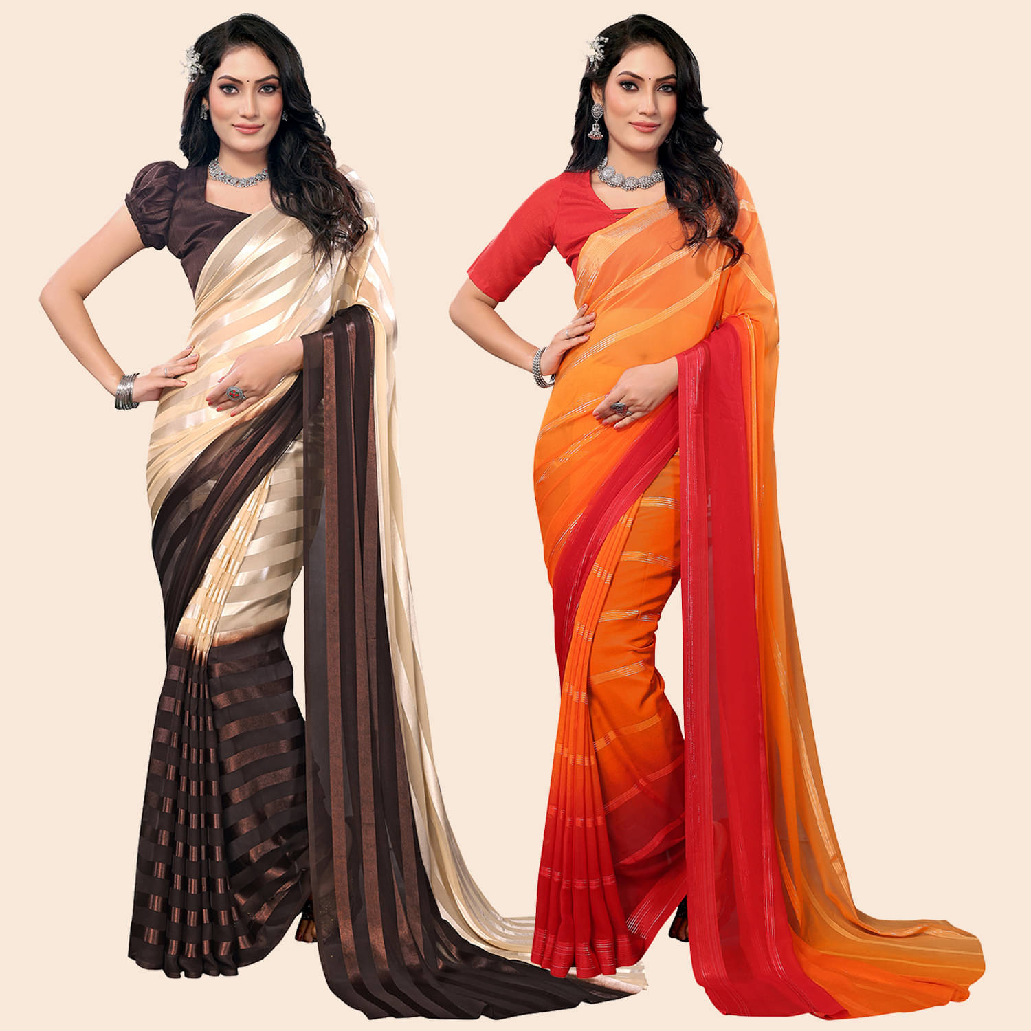 ANAND SAREES Satin Striped Saree With Unstitched Blouse Piece ( Multicolor ) ANAND SAREES Satin Striped Saree With Unstitched Blouse Piece ( Multicolor )