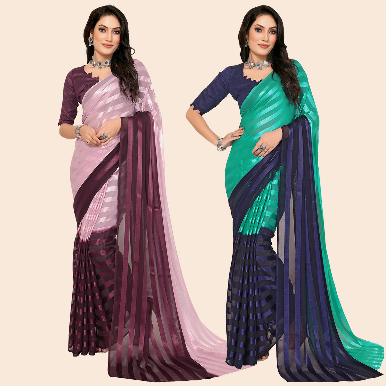 ANAND SAREES Satin Striped Saree With Unstitched Blouse Piece ( Multicolor ) ANAND SAREES Satin Striped Saree With Unstitched Blouse Piece ( Multicolor )