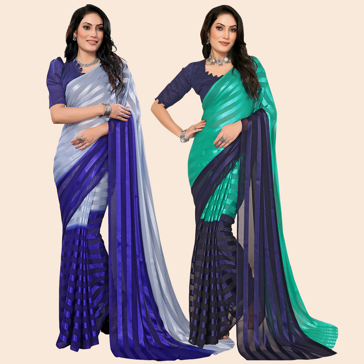    			ANAND SAREES Satin Striped Saree With Unstitched Blouse Piece ( Multicolor )
