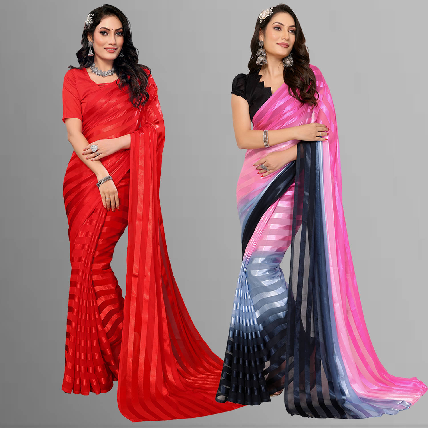     			ANAND SAREES Satin Striped Saree With Unstitched Blouse Piece ( Multicolor )