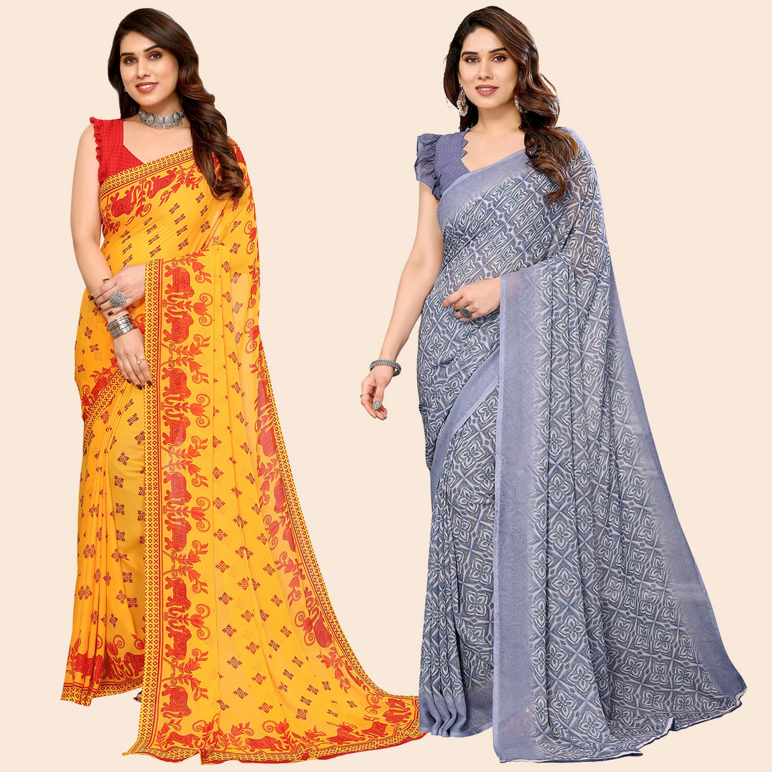 ANAND SAREES Georgette Printed Saree With Unstitched Blouse Piece ( Multicolor ) ANAND SAREES Georgette Printed Saree With Unstitched Blouse Piece ( Multicolor )