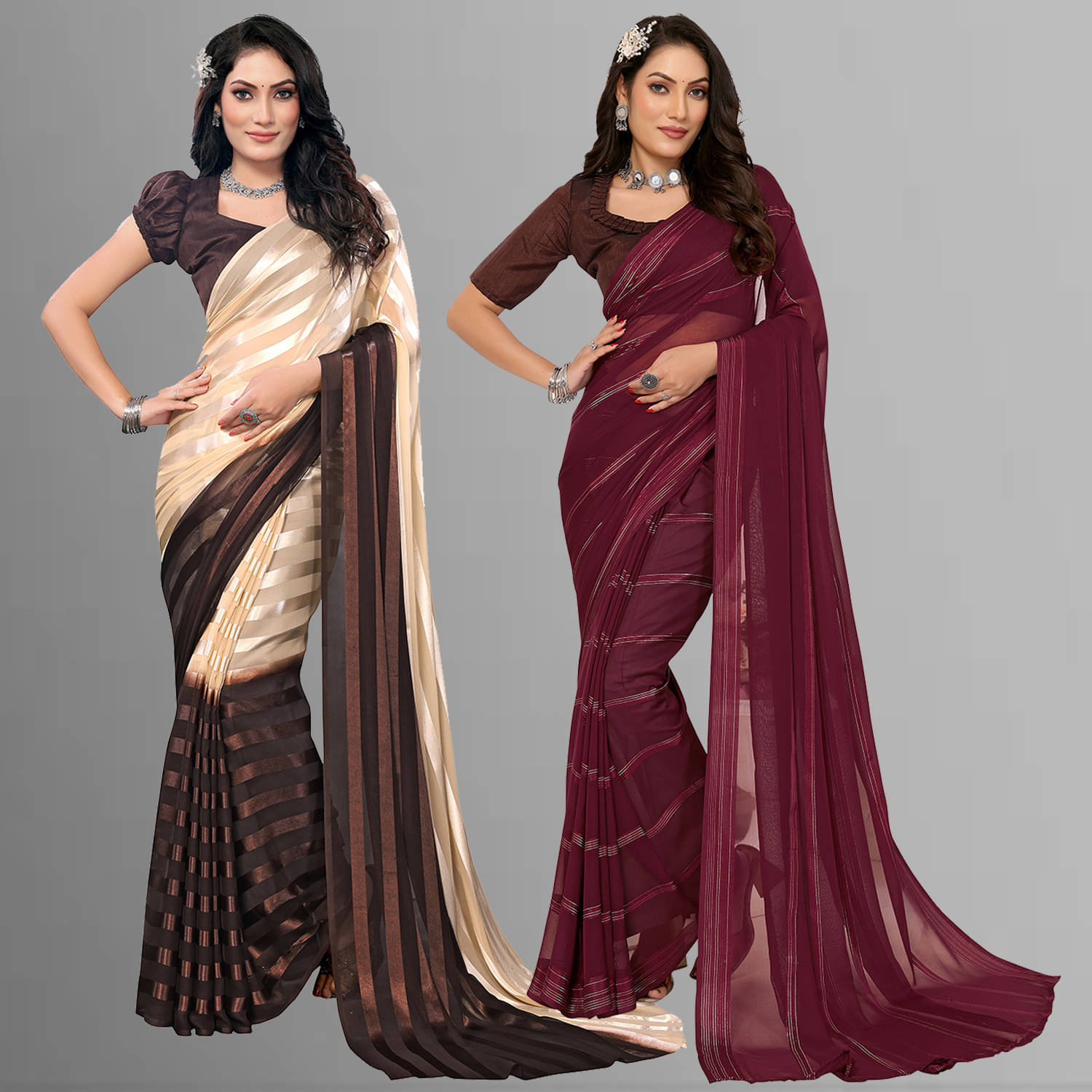 ANAND SAREES Satin Striped Saree With Unstitched Blouse Piece ( Multicolor ) ANAND SAREES Satin Striped Saree With Unstitched Blouse Piece ( Multicolor )