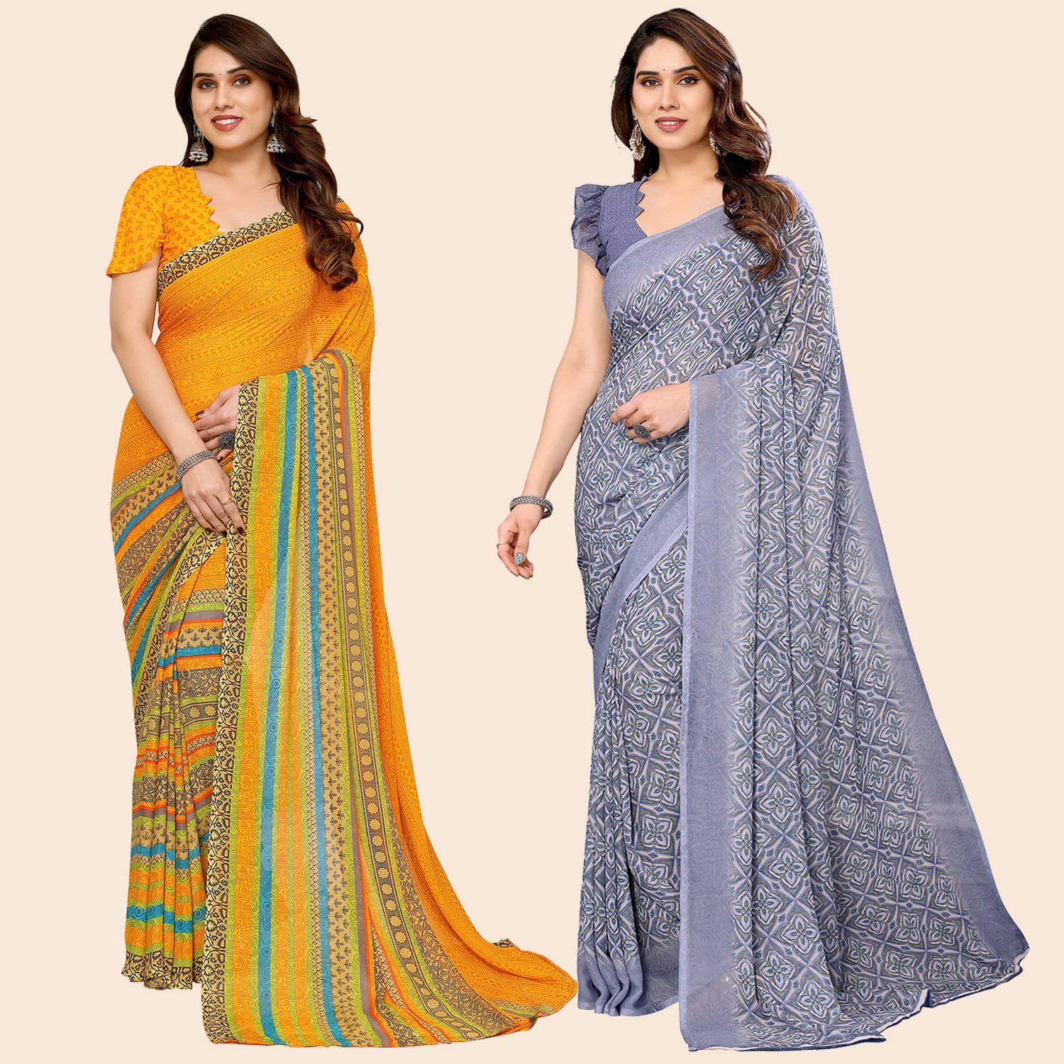 ANAND SAREES Georgette Printed Saree With Unstitched Blouse Piece ( Multicolor ) ANAND SAREES Georgette Printed Saree With Unstitched Blouse Piece ( Multicolor )