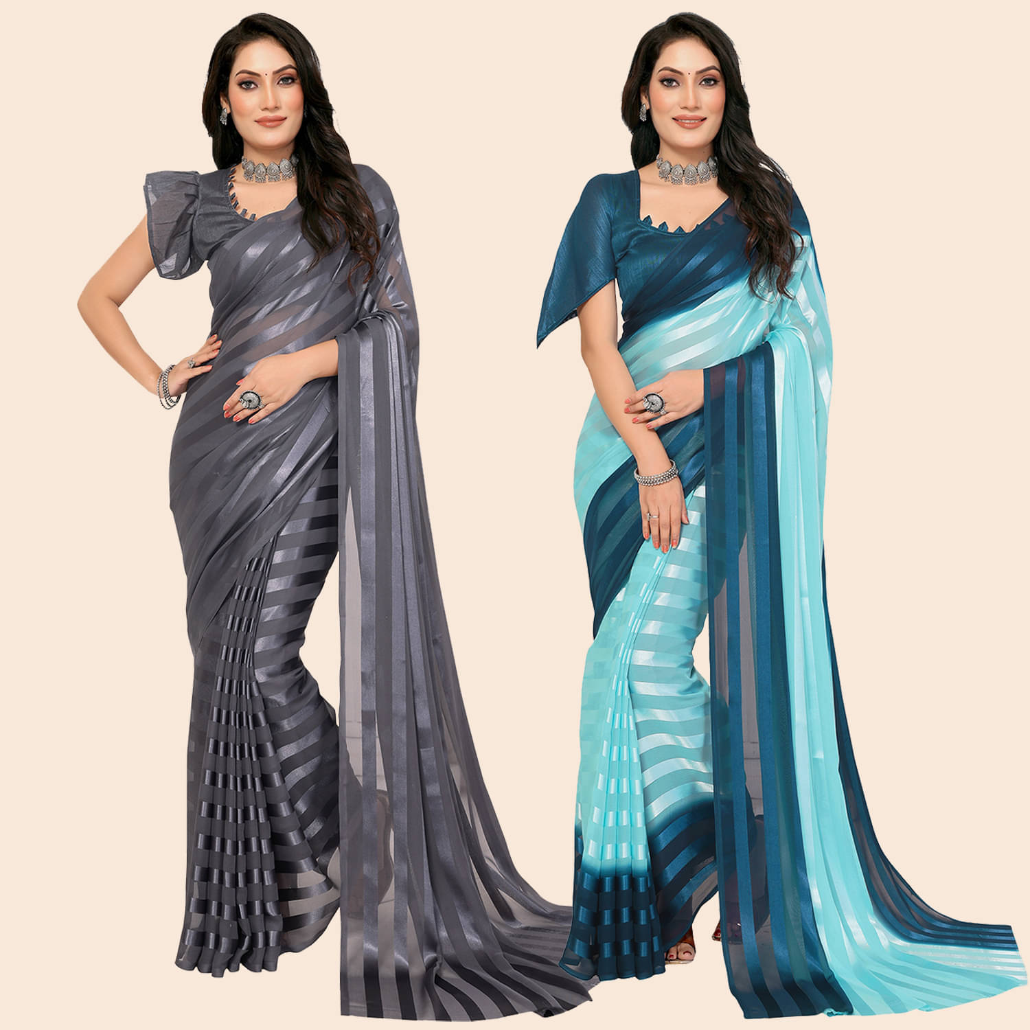     			ANAND SAREES Satin Striped Saree With Unstitched Blouse Piece ( Multicolor )