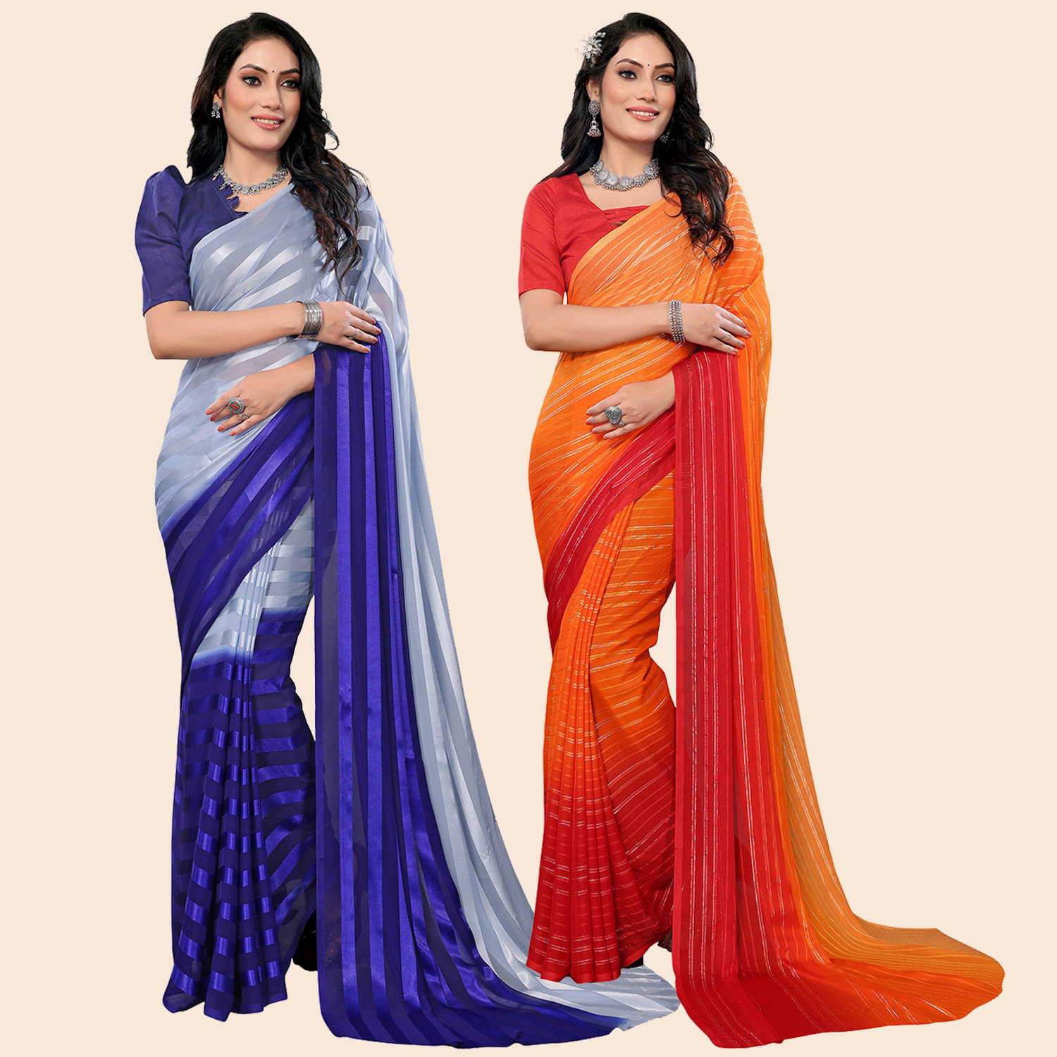     			ANAND SAREES Satin Striped Saree With Unstitched Blouse Piece ( Multicolor )