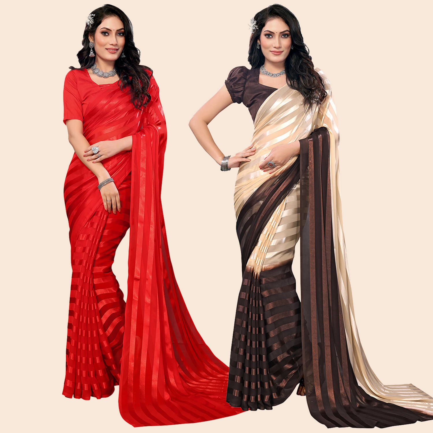     			ANAND SAREES Satin Striped Saree With Unstitched Blouse Piece ( Multicolor )