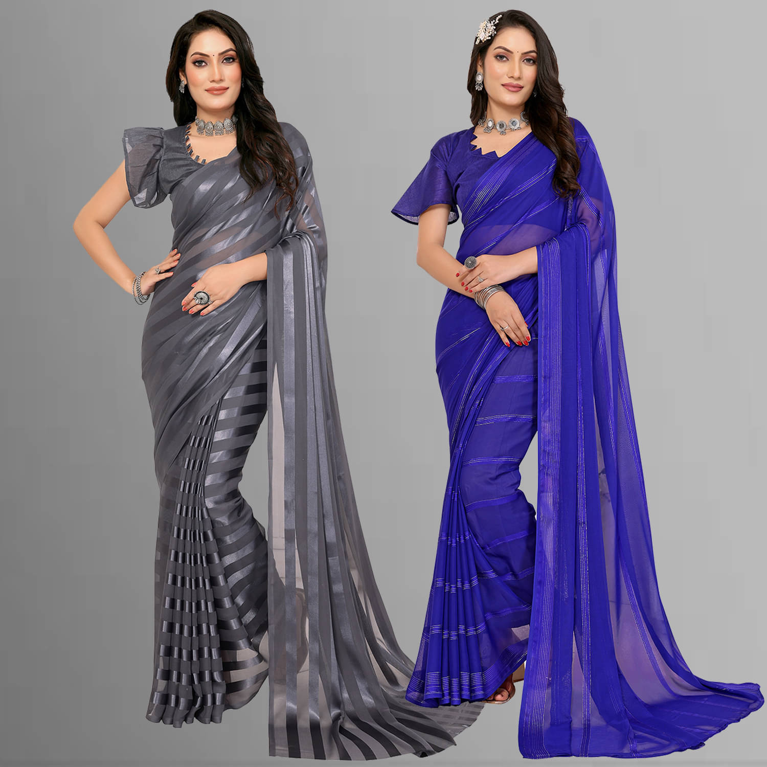 ANAND SAREES Satin Striped Saree With Unstitched Blouse Piece ( Multicolor ) ANAND SAREES Satin Striped Saree With Unstitched Blouse Piece ( Multicolor )