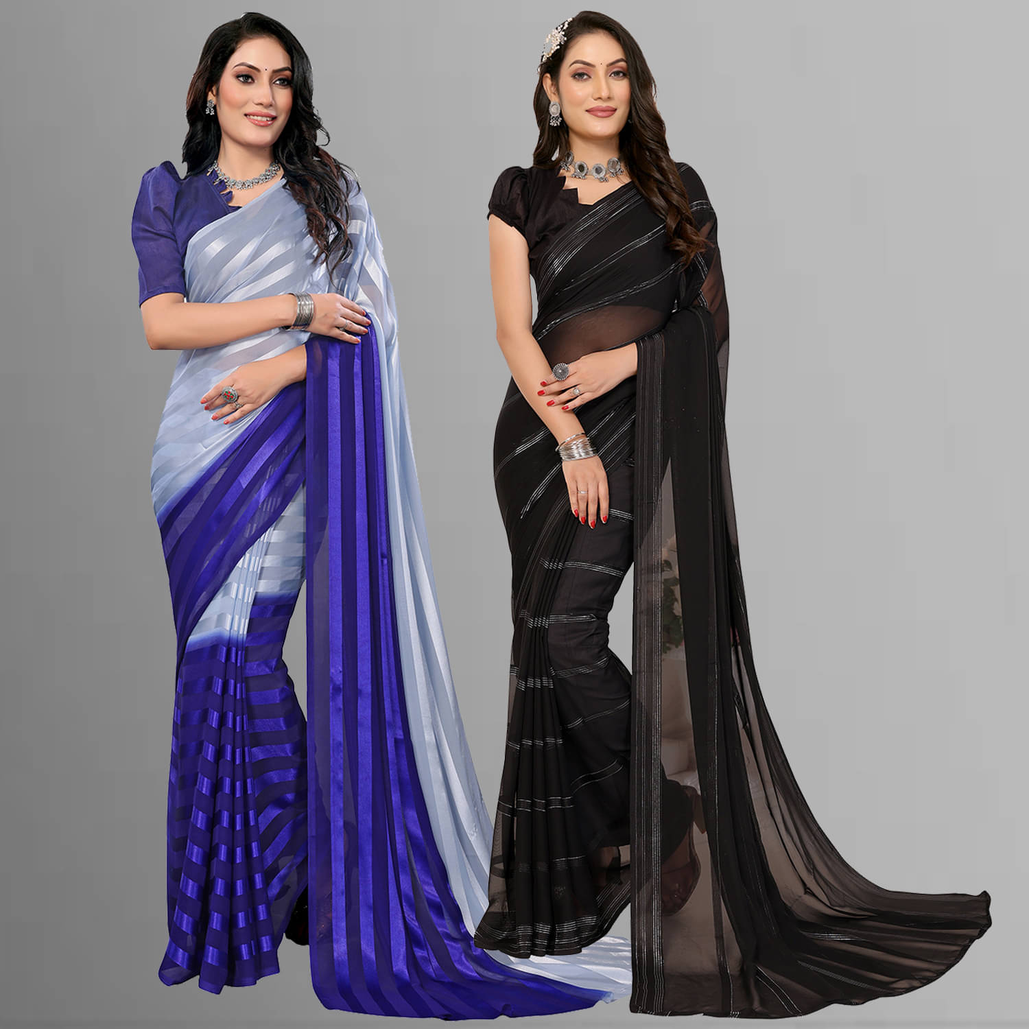 ANAND SAREES Satin Striped Saree With Unstitched Blouse Piece ( Multicolor ) ANAND SAREES Satin Striped Saree With Unstitched Blouse Piece ( Multicolor )
