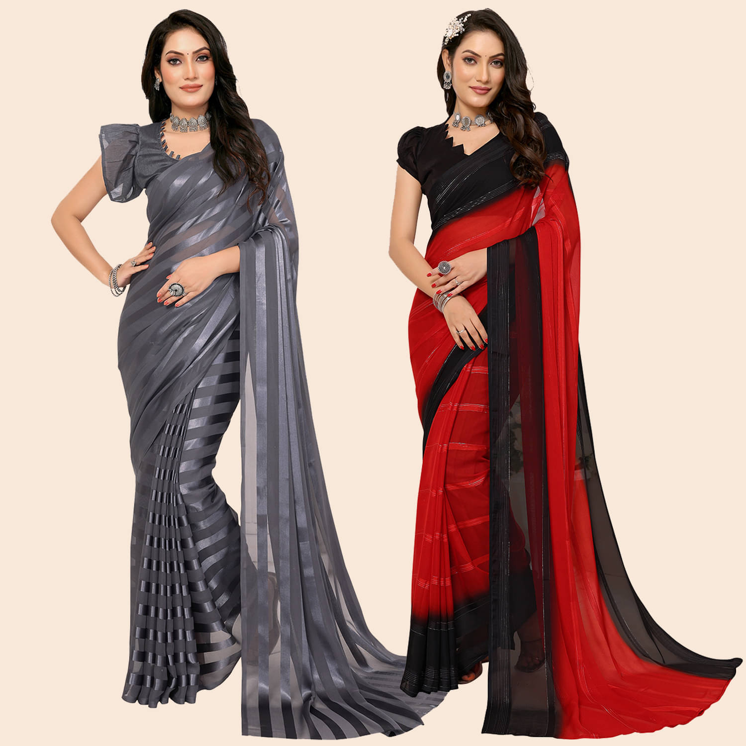     			ANAND SAREES Satin Striped Saree With Unstitched Blouse Piece ( Multicolor )