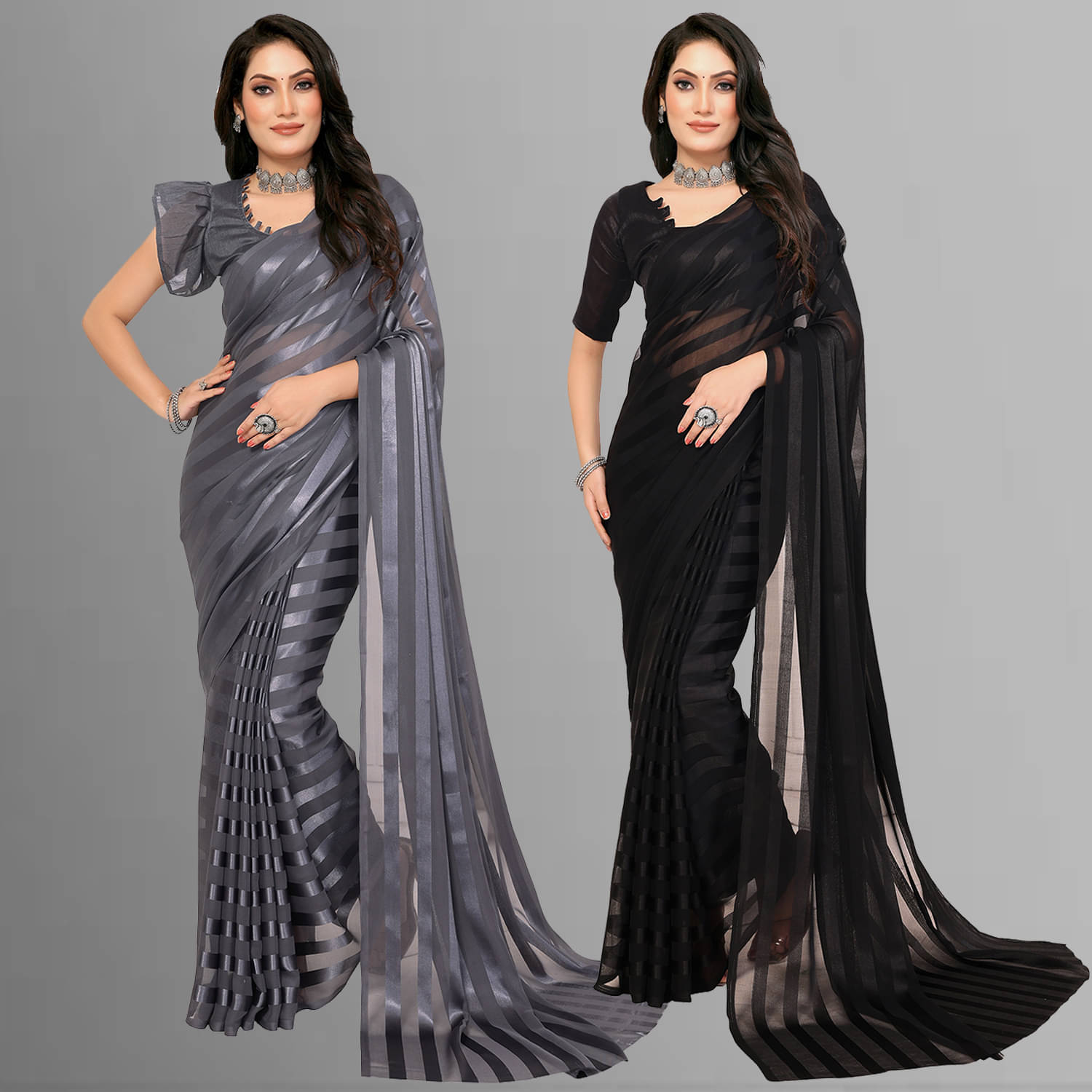 ANAND SAREES Satin Striped Saree With Unstitched Blouse Piece ( Multicolor ) ANAND SAREES Satin Striped Saree With Unstitched Blouse Piece ( Multicolor )