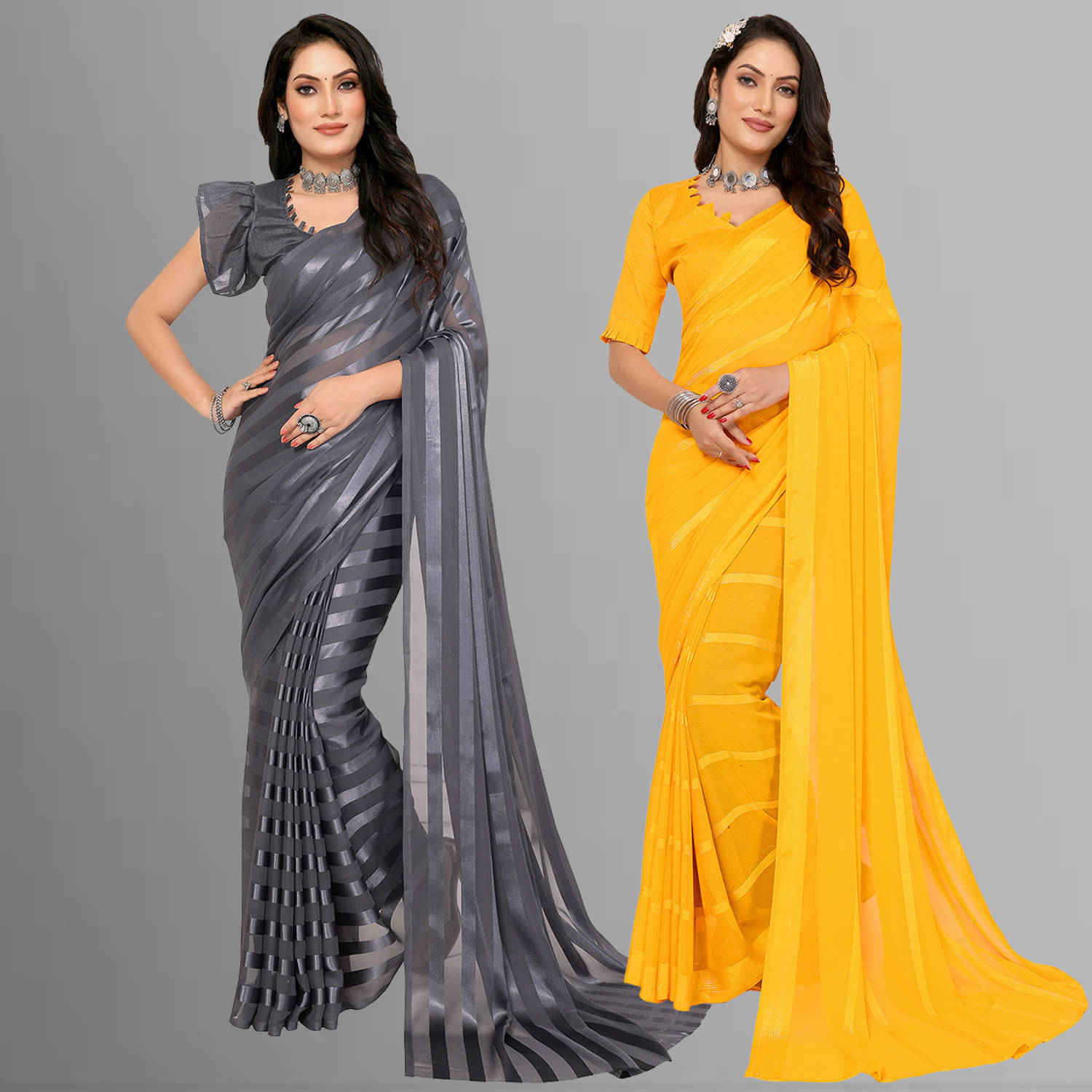     			ANAND SAREES Satin Striped Saree With Unstitched Blouse Piece ( Multicolor )