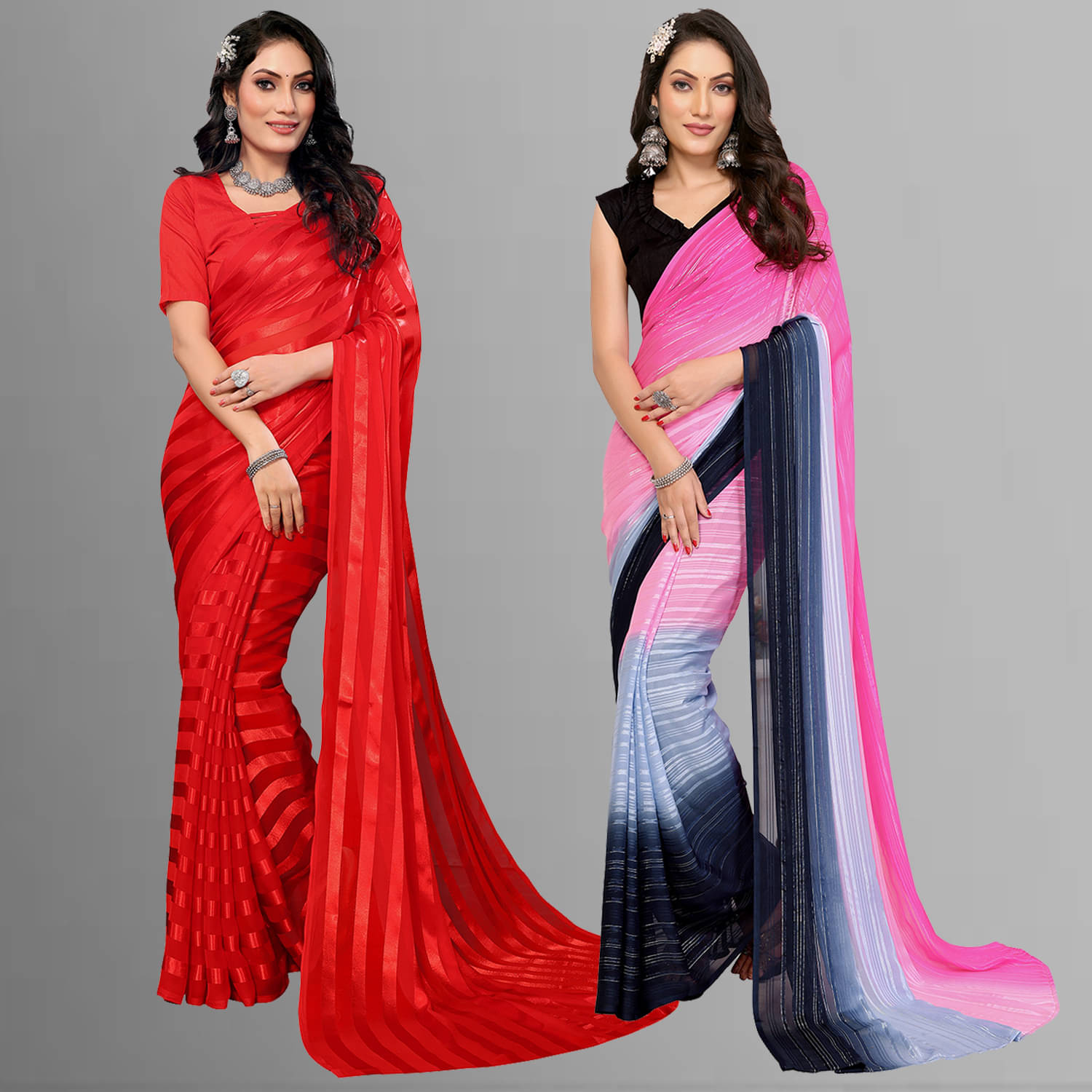 ANAND SAREES Satin Striped Saree With Unstitched Blouse Piece ( Multicolor ) ANAND SAREES Satin Striped Saree With Unstitched Blouse Piece ( Multicolor )