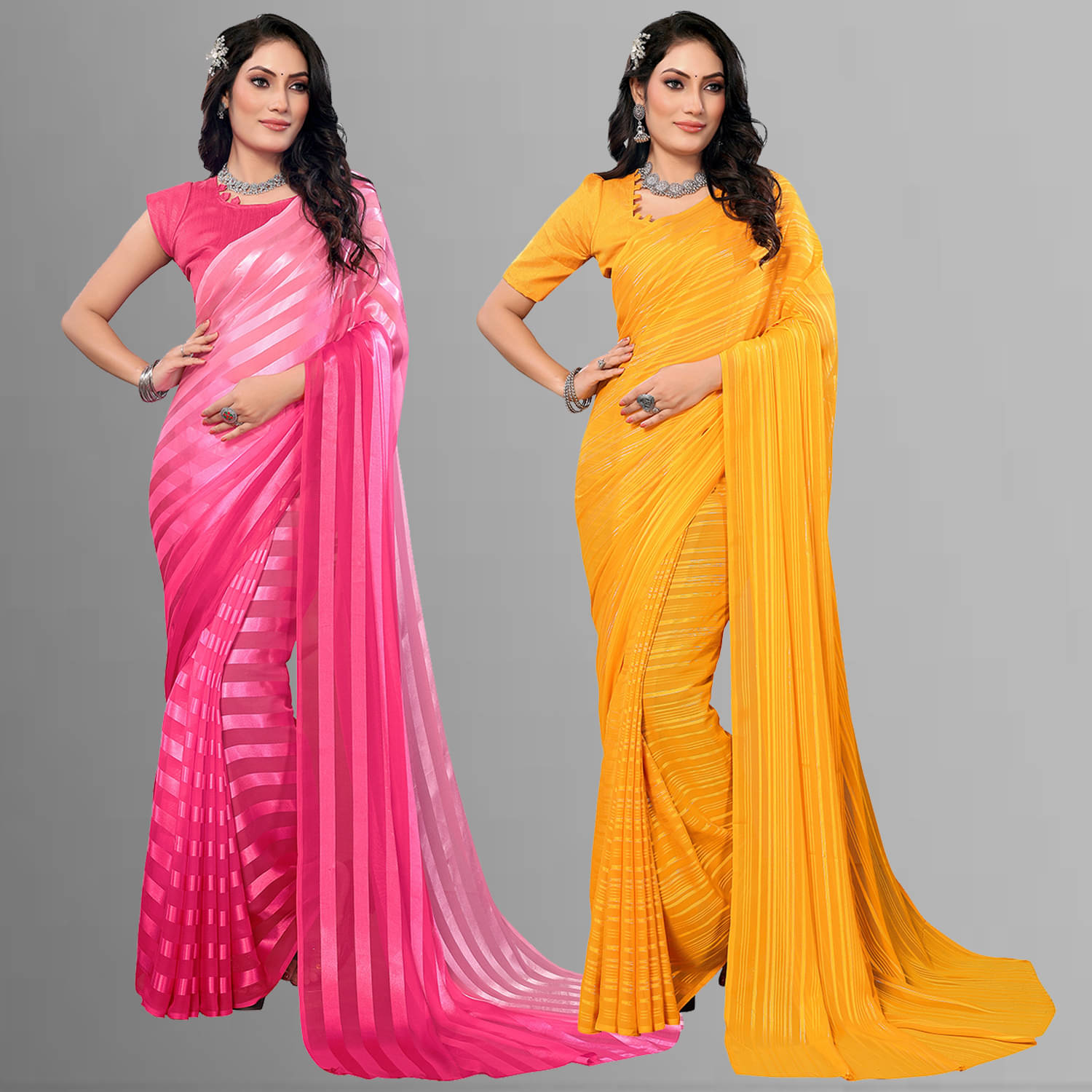 ANAND SAREES Satin Striped Saree With Unstitched Blouse Piece ( Multicolor ) ANAND SAREES Satin Striped Saree With Unstitched Blouse Piece ( Multicolor )