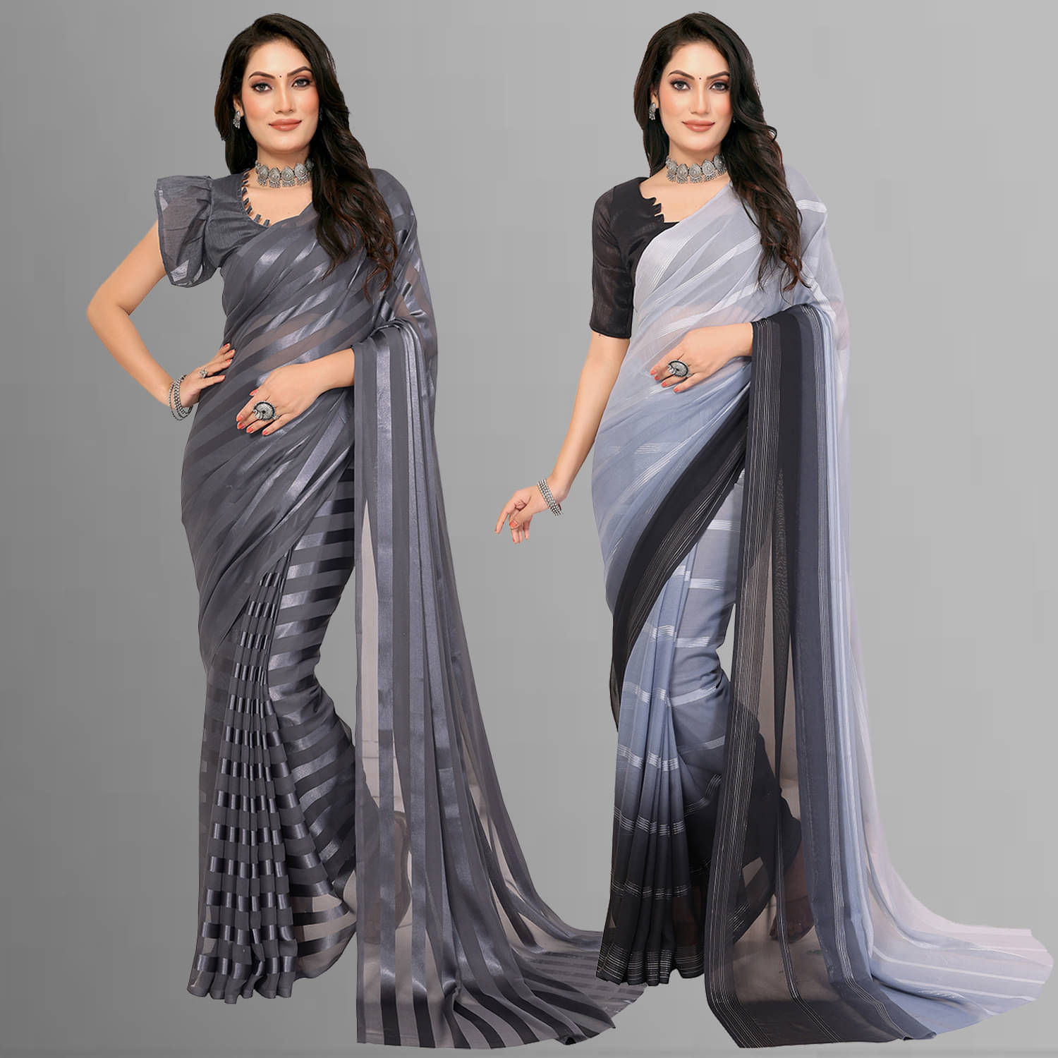 ANAND SAREES Satin Striped Saree With Unstitched Blouse Piece ( Multicolor ) ANAND SAREES Satin Striped Saree With Unstitched Blouse Piece ( Multicolor )