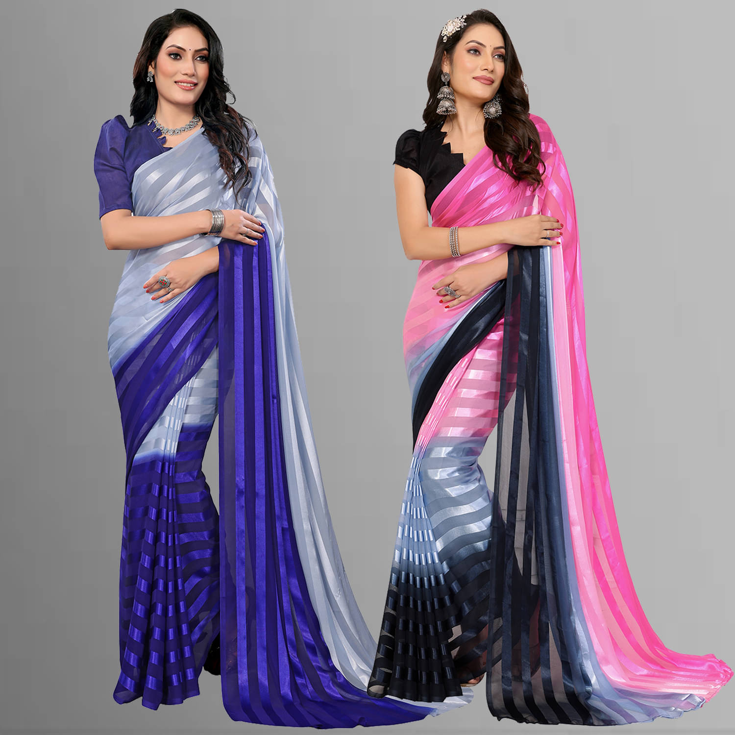     			ANAND SAREES Satin Striped Saree With Unstitched Blouse Piece ( Multicolor )
