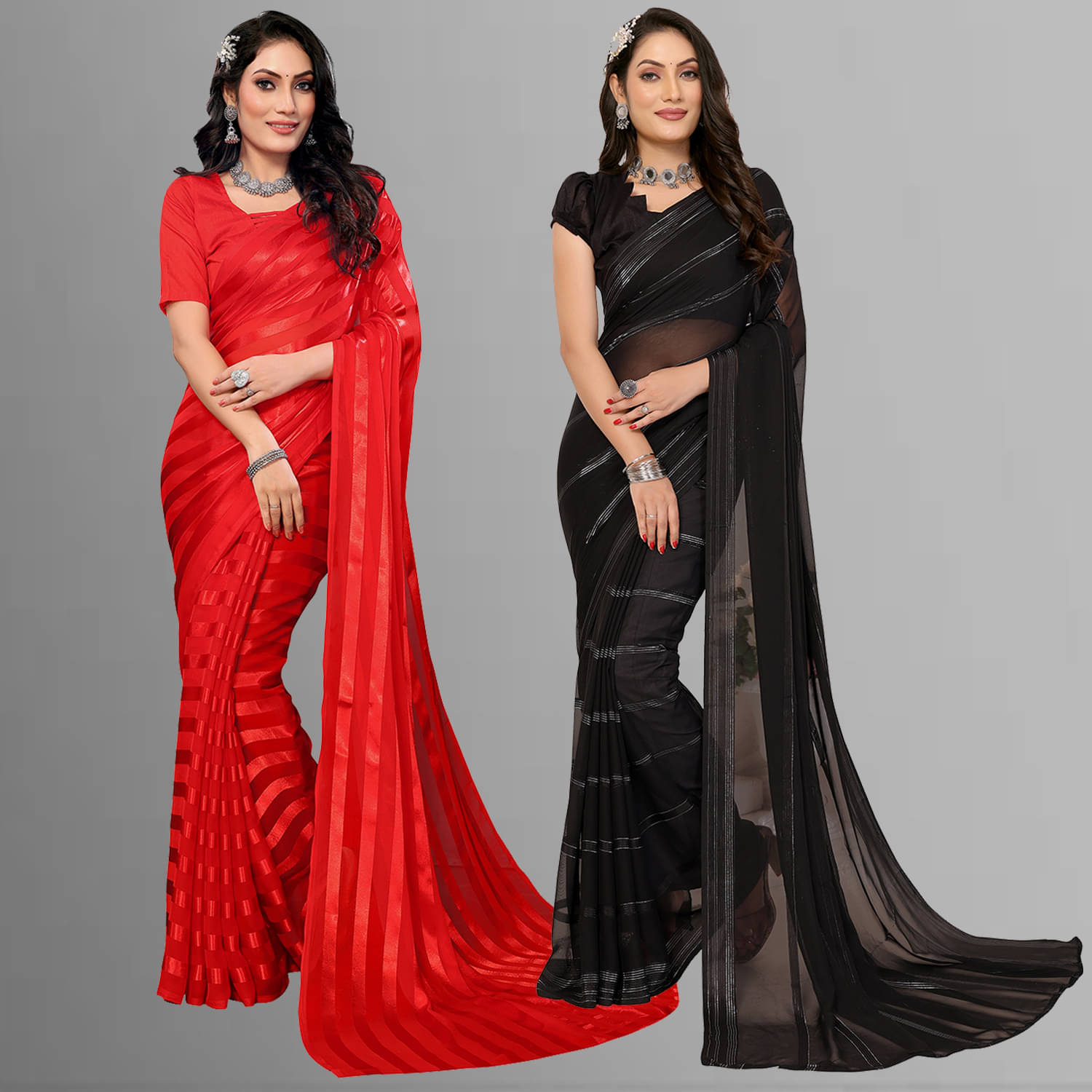     			ANAND SAREES Satin Striped Saree With Unstitched Blouse Piece ( Multicolor )