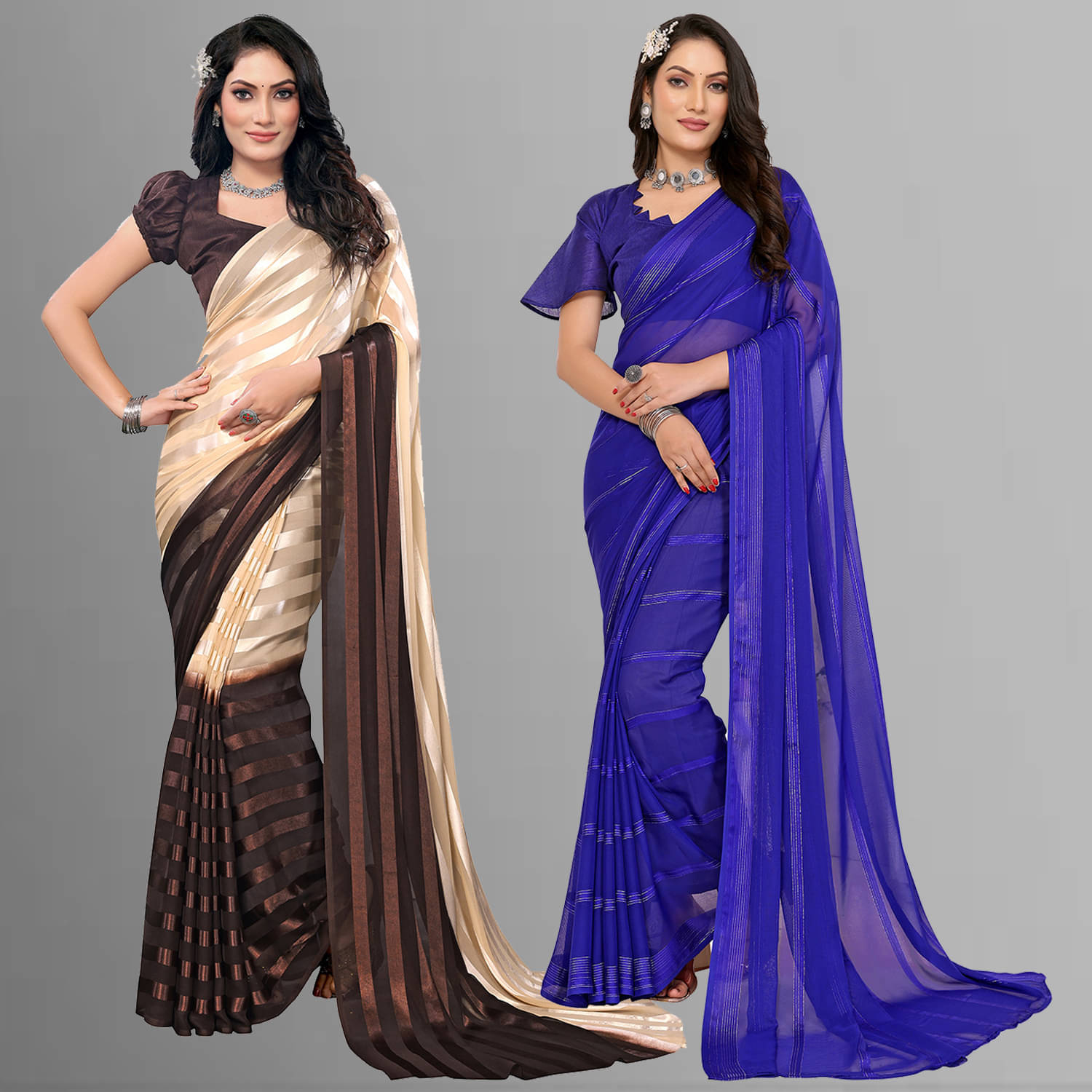    			ANAND SAREES Satin Striped Saree With Unstitched Blouse Piece ( Multicolor )