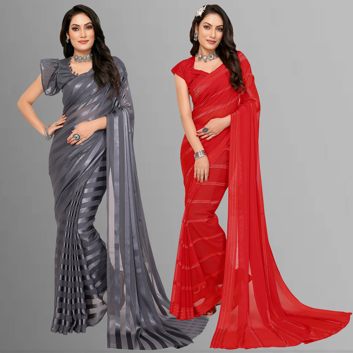    			ANAND SAREES Satin Striped Saree With Unstitched Blouse Piece ( Multicolor )
