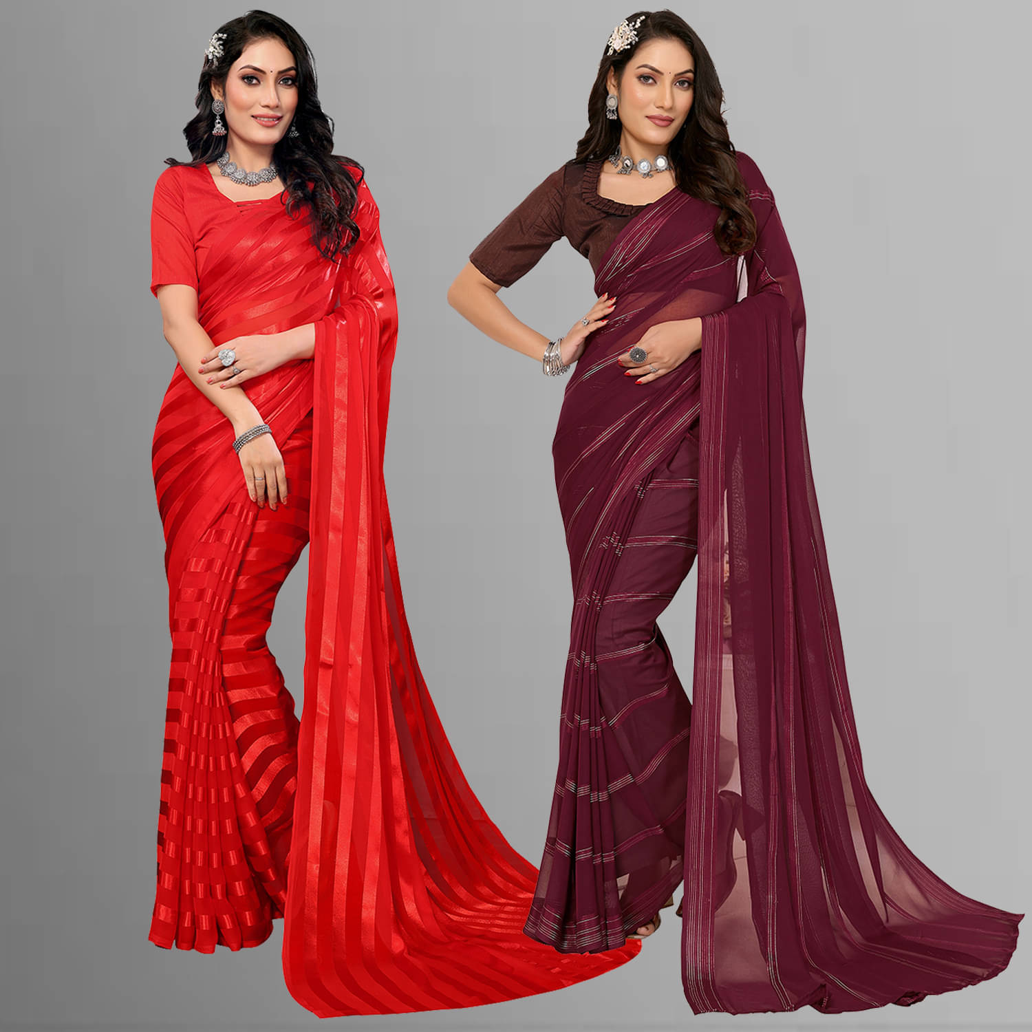 ANAND SAREES Satin Striped Saree With Unstitched Blouse Piece ( Multicolor ) ANAND SAREES Satin Striped Saree With Unstitched Blouse Piece ( Multicolor )