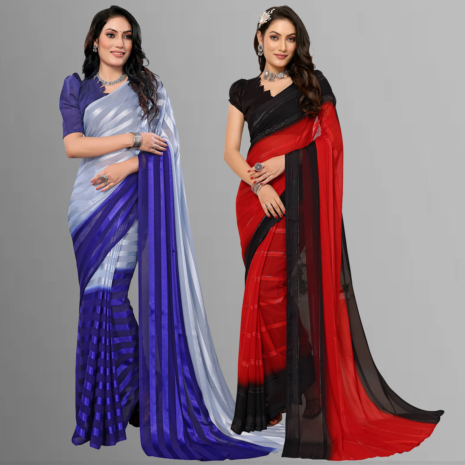 ANAND SAREES Satin Striped Saree With Unstitched Blouse Piece ( Multicolor ) ANAND SAREES Satin Striped Saree With Unstitched Blouse Piece ( Multicolor )