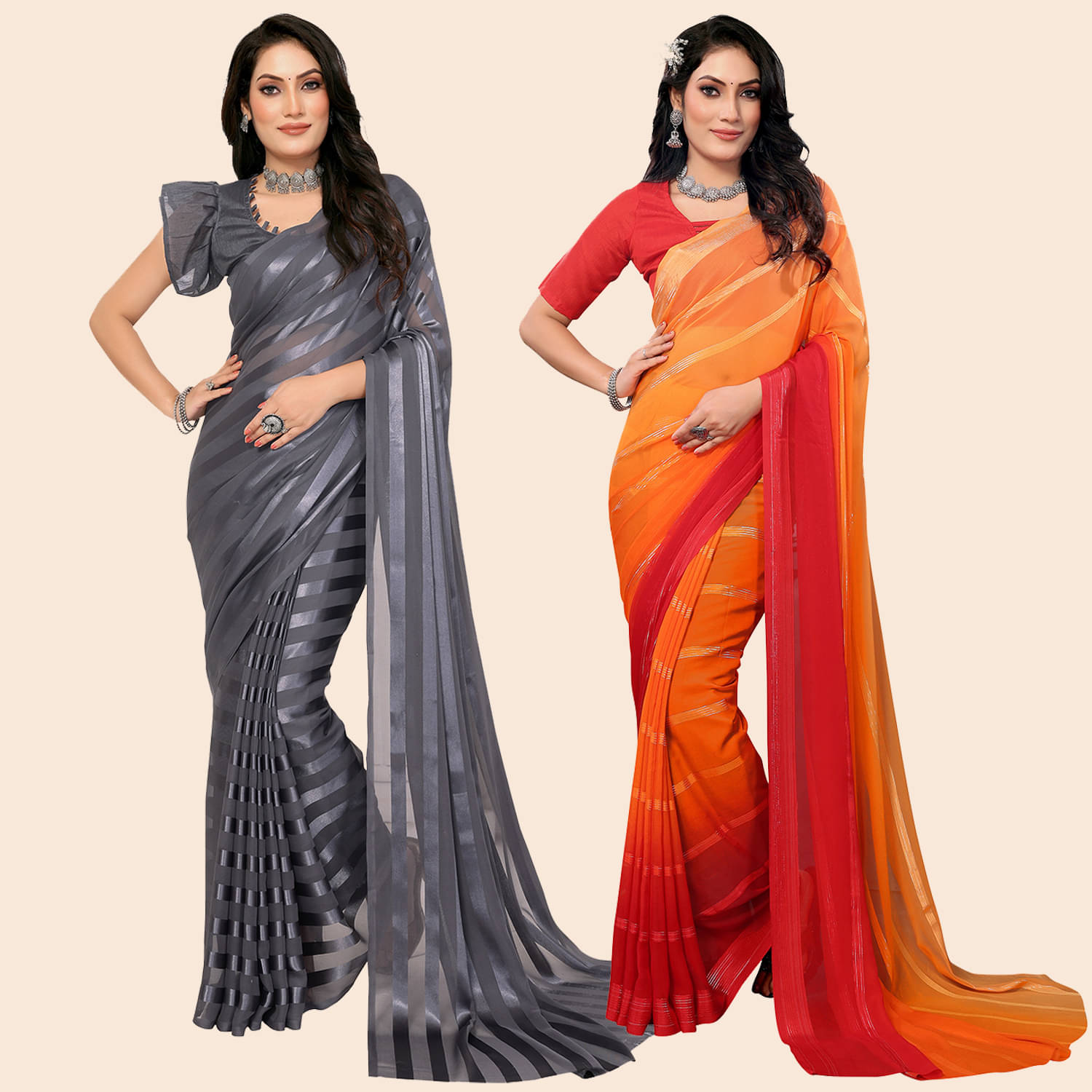 ANAND SAREES Satin Striped Saree With Unstitched Blouse Piece ( Multicolor ) ANAND SAREES Satin Striped Saree With Unstitched Blouse Piece ( Multicolor )