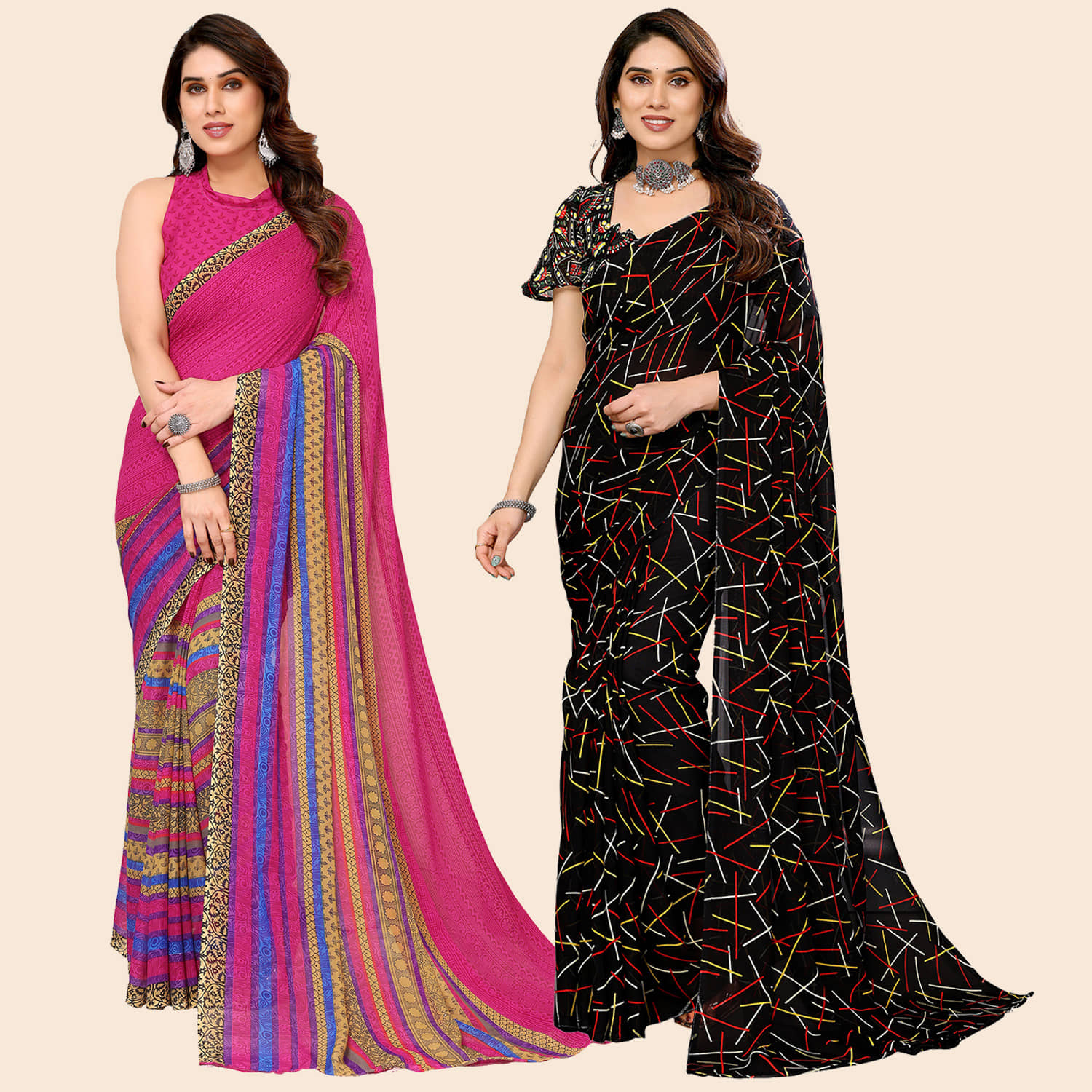 ANAND SAREES Georgette Printed Saree With Unstitched Blouse Piece ( Multicolor ) - Sarees | Buy online on ZillyBuy