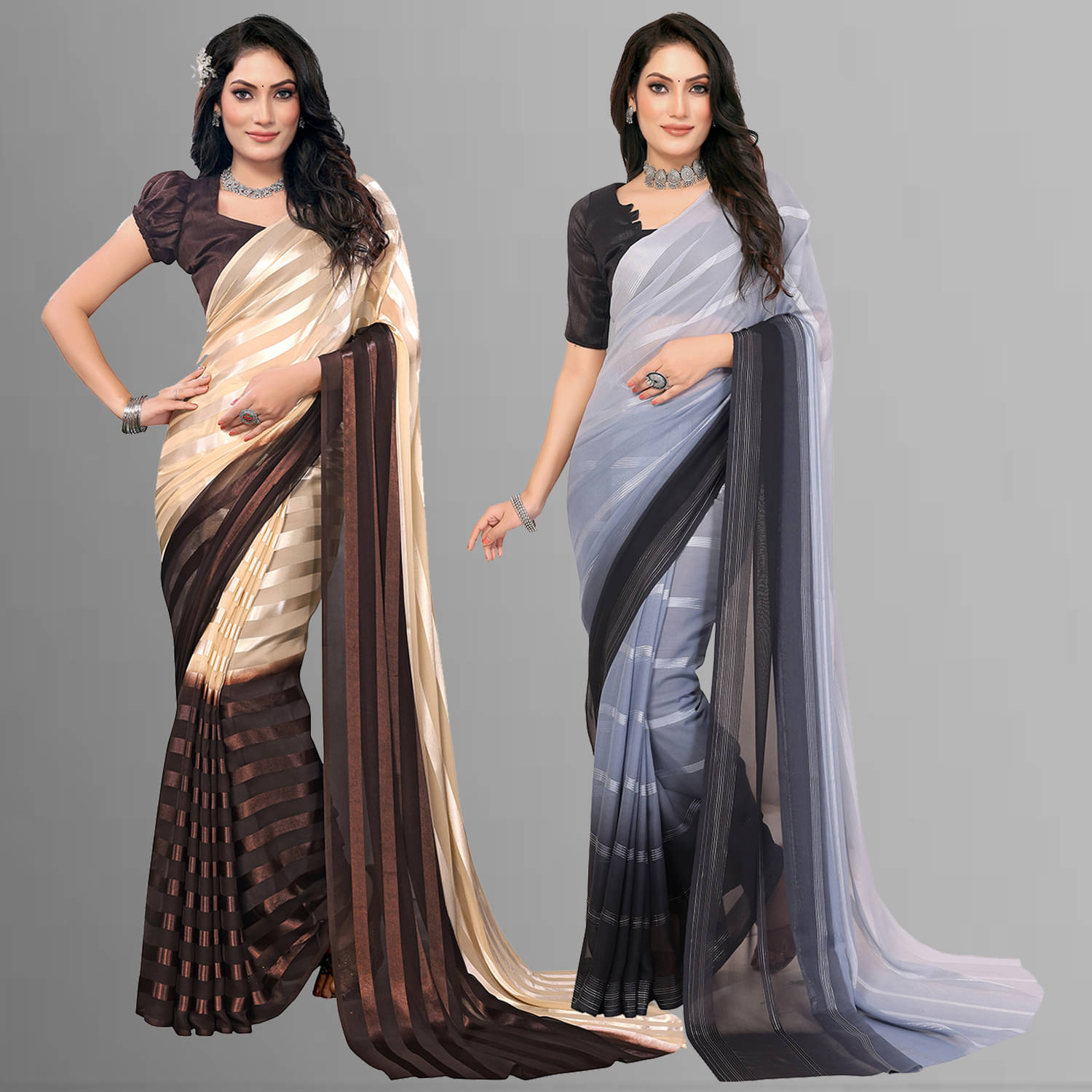     			ANAND SAREES Satin Striped Saree With Unstitched Blouse Piece ( Multicolor )
